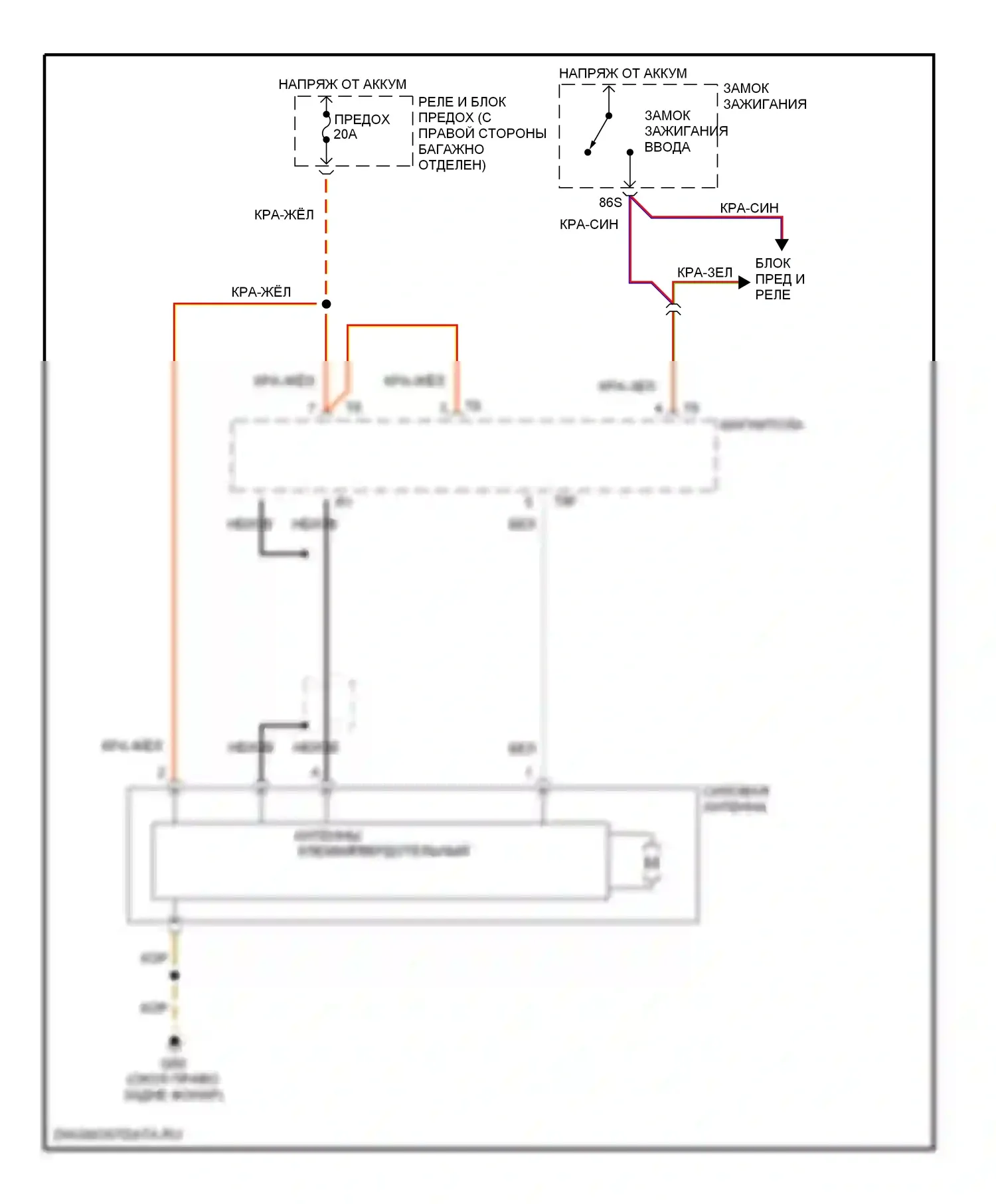 A8 Audi D2 (1994-1999): Электросхема силовой антенны 