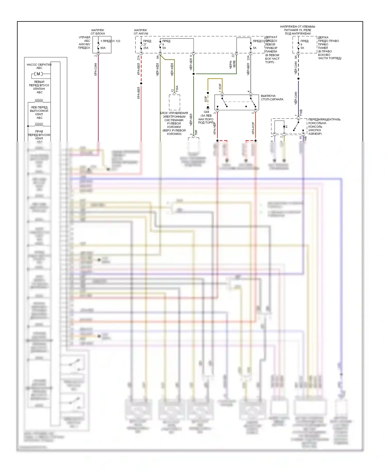 A8 Audi D3 рестайлинг 2 (2007-2010): 4.2l, антиблокировочная система abs электросхема соединений 