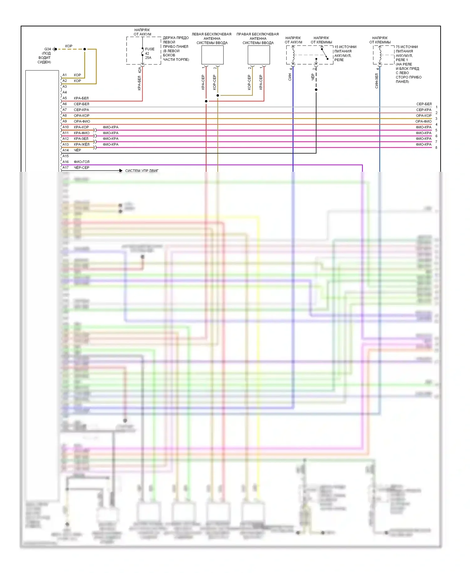 A8 Audi D3 рестайлинг 2 (2007-2010): Электросхема системы бесключевого доступа (1 из 2) 