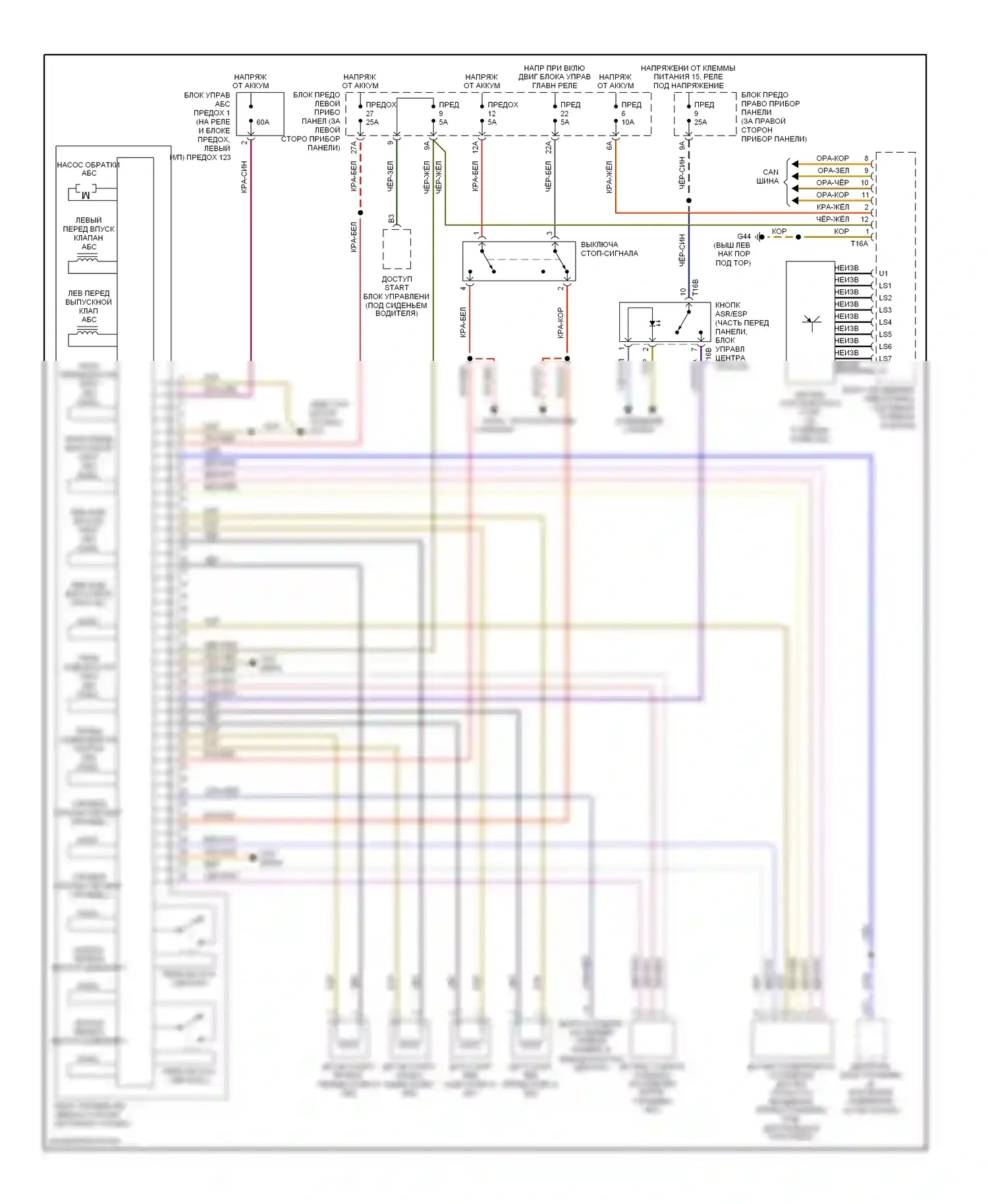 A8 Audi D3 рестайлинг (2005-2007): 4.2l, антиблокировочная система abs электросхема соединений 