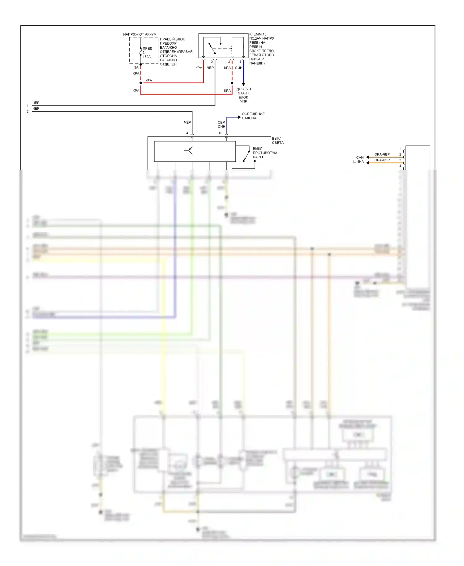 A8 Audi D3 рестайлинг (2005-2007): Электросхема фар и противотуманных фар, с биксеноном, с поворотными фарами (2 из 2) 