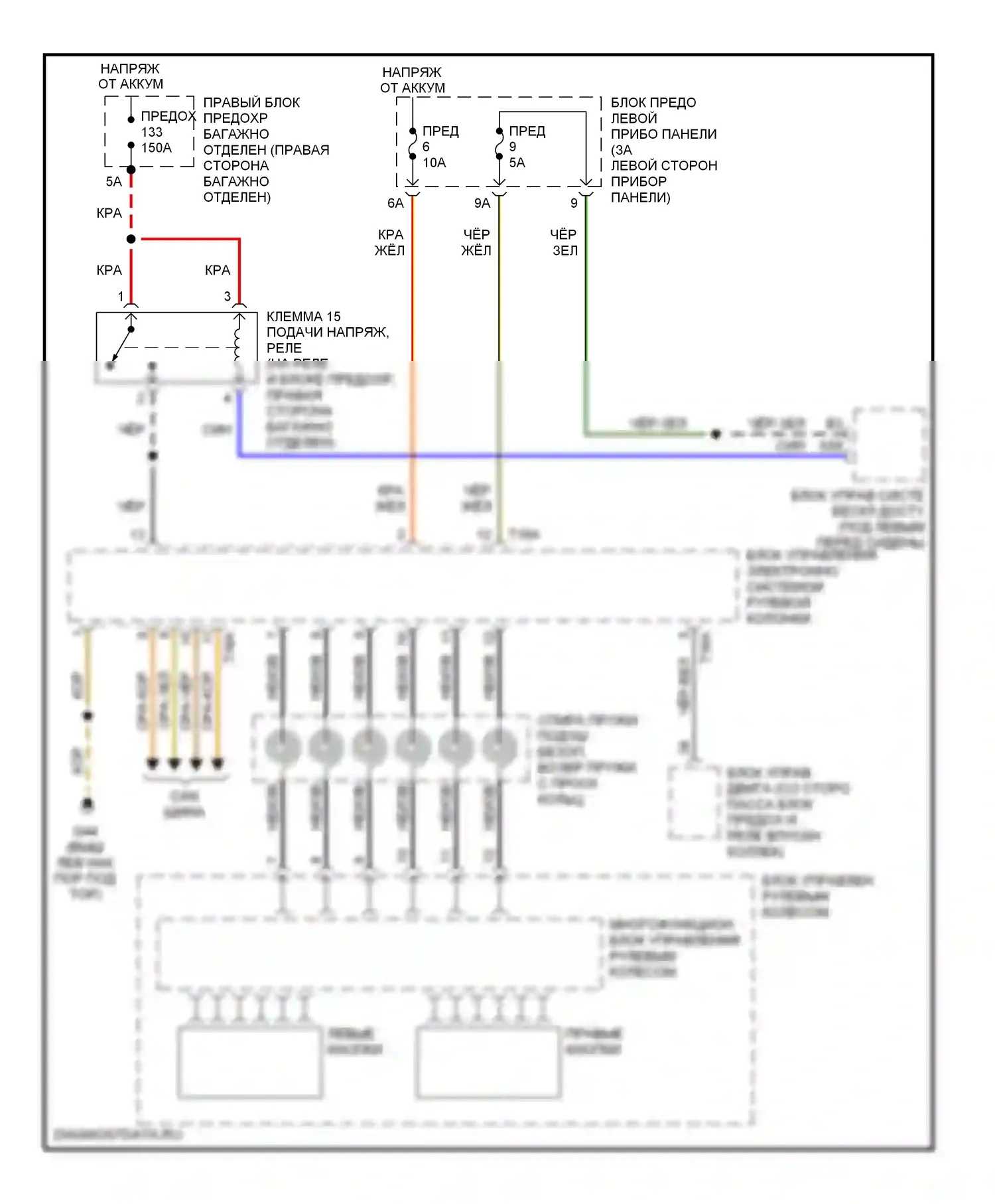 A8 Audi D3 рестайлинг (2005-2007): Электросхема органов управления рулевым колесом 
