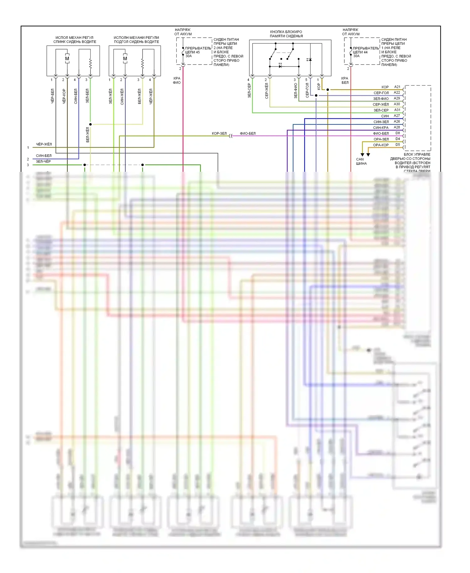 A8 Audi D3 рестайлинг (2005-2007): Электросхема сиденья памяти водителя (2 из 2) 