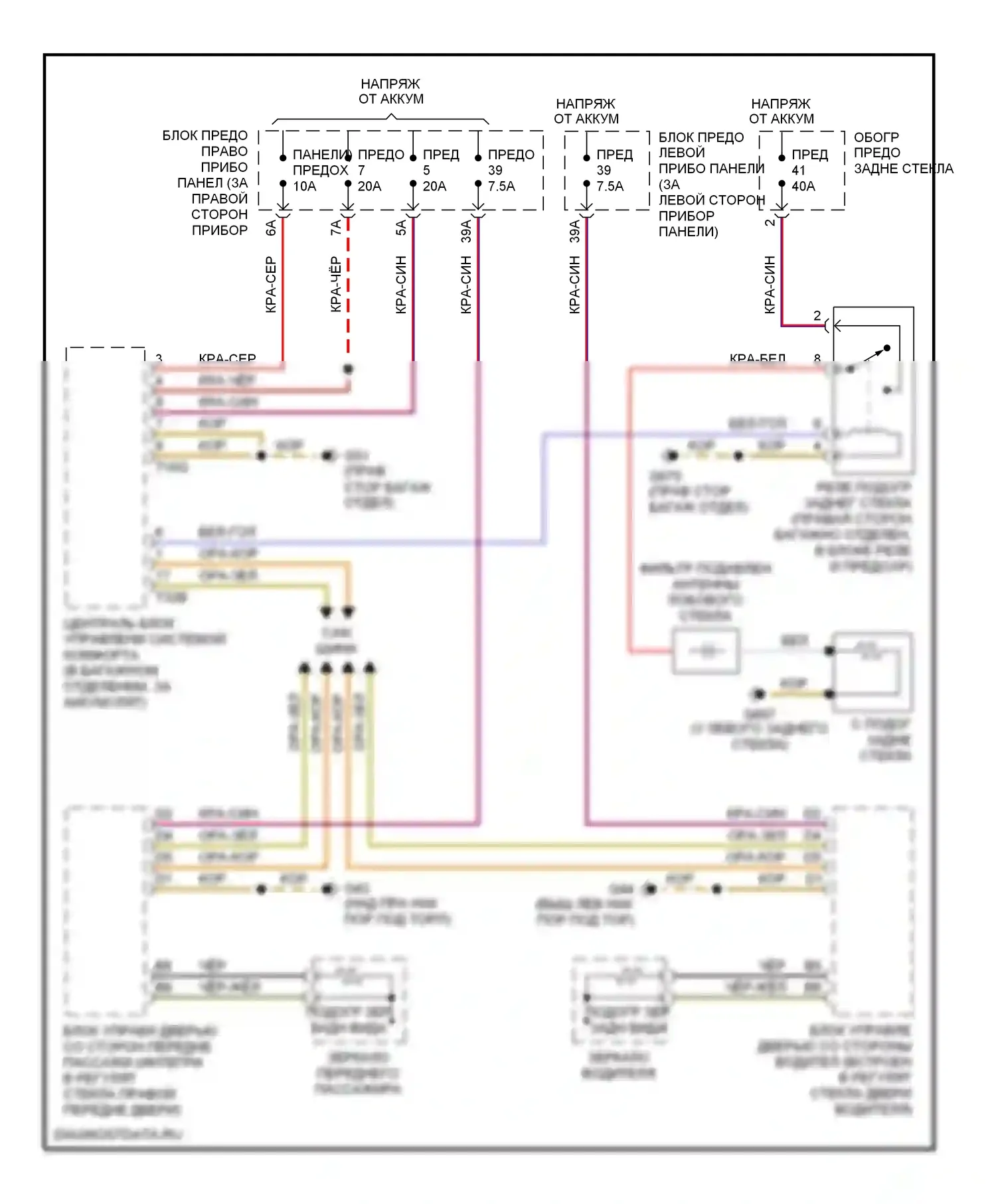 A8 Audi D3 рестайлинг (2005-2007): Электросхема подогрева стекол 