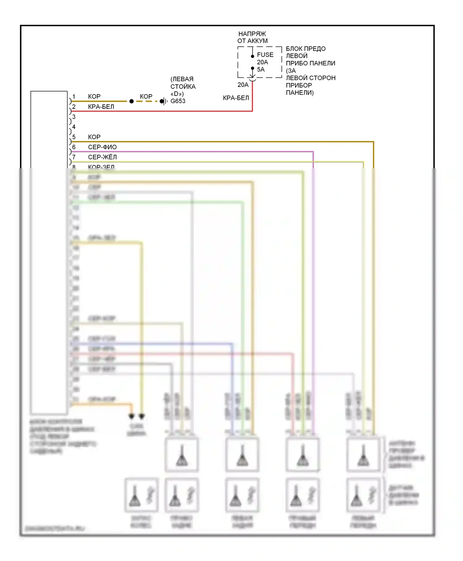 A8 Audi D3 рестайлинг (2005-2007): Электросхема контроля давления в шинах 