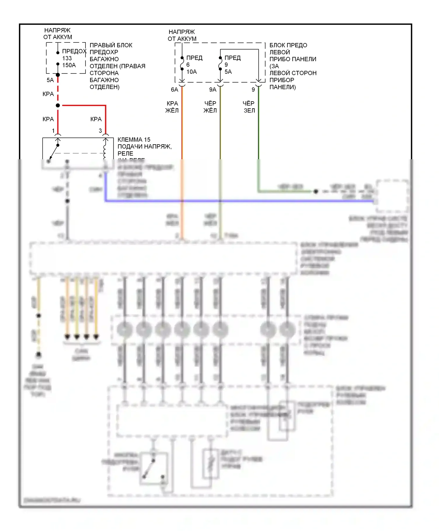 A8 Audi D3 рестайлинг (2005-2007): Электросхема рулевого колеса с подогревом 