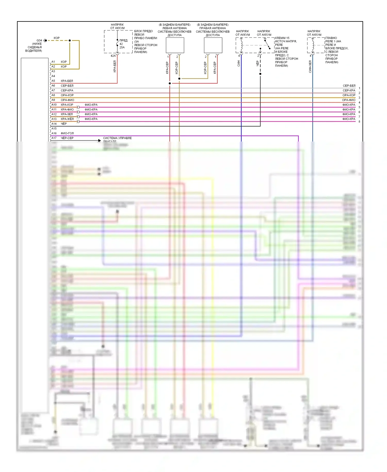 A8 Audi D3 рестайлинг (2005-2007): Электросхема системы бесключевого доступа (1 из 2) 