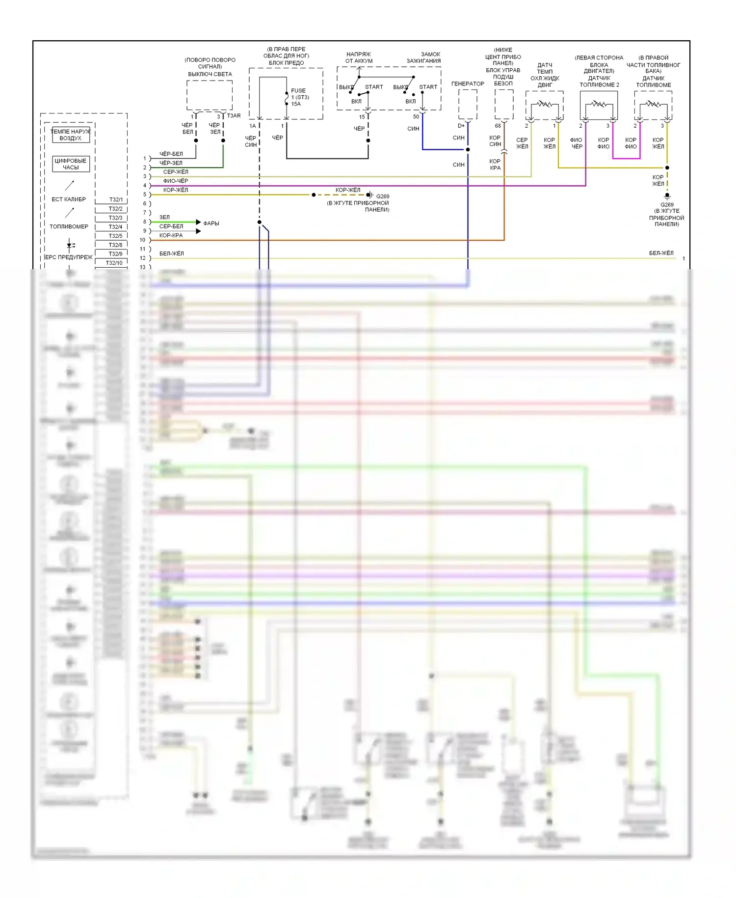 A8 Audi D3 (2002-2005): Электросхема приборной панели (1 из 3) 