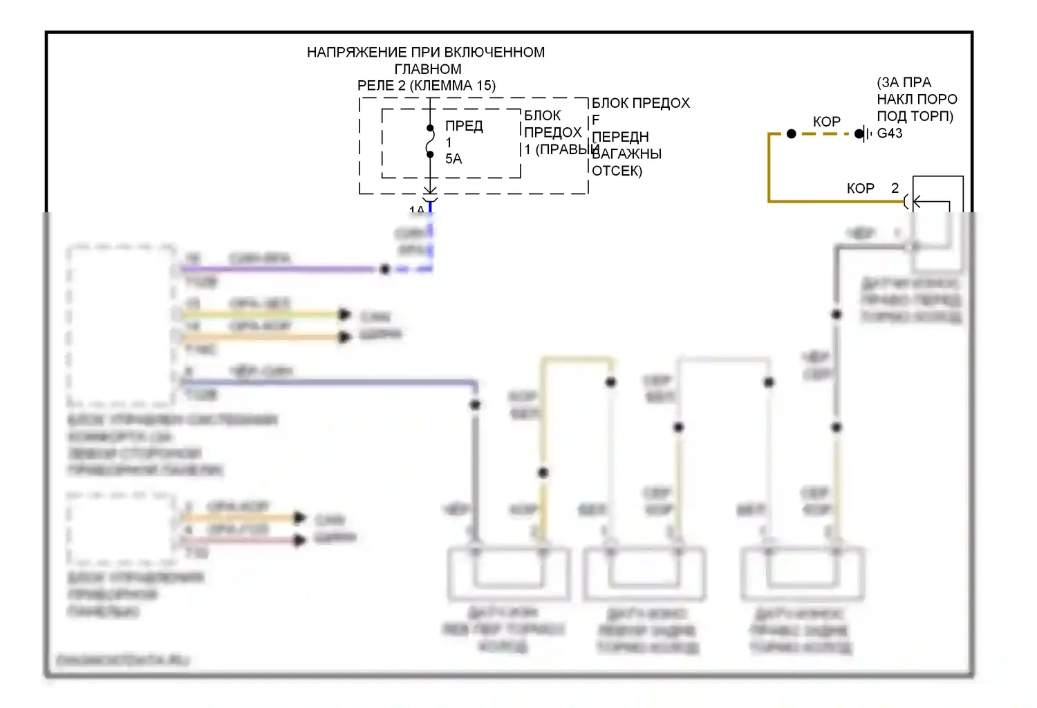 A8 Audi D4 (2010-2014): Электросхема датчика износа тормозов 