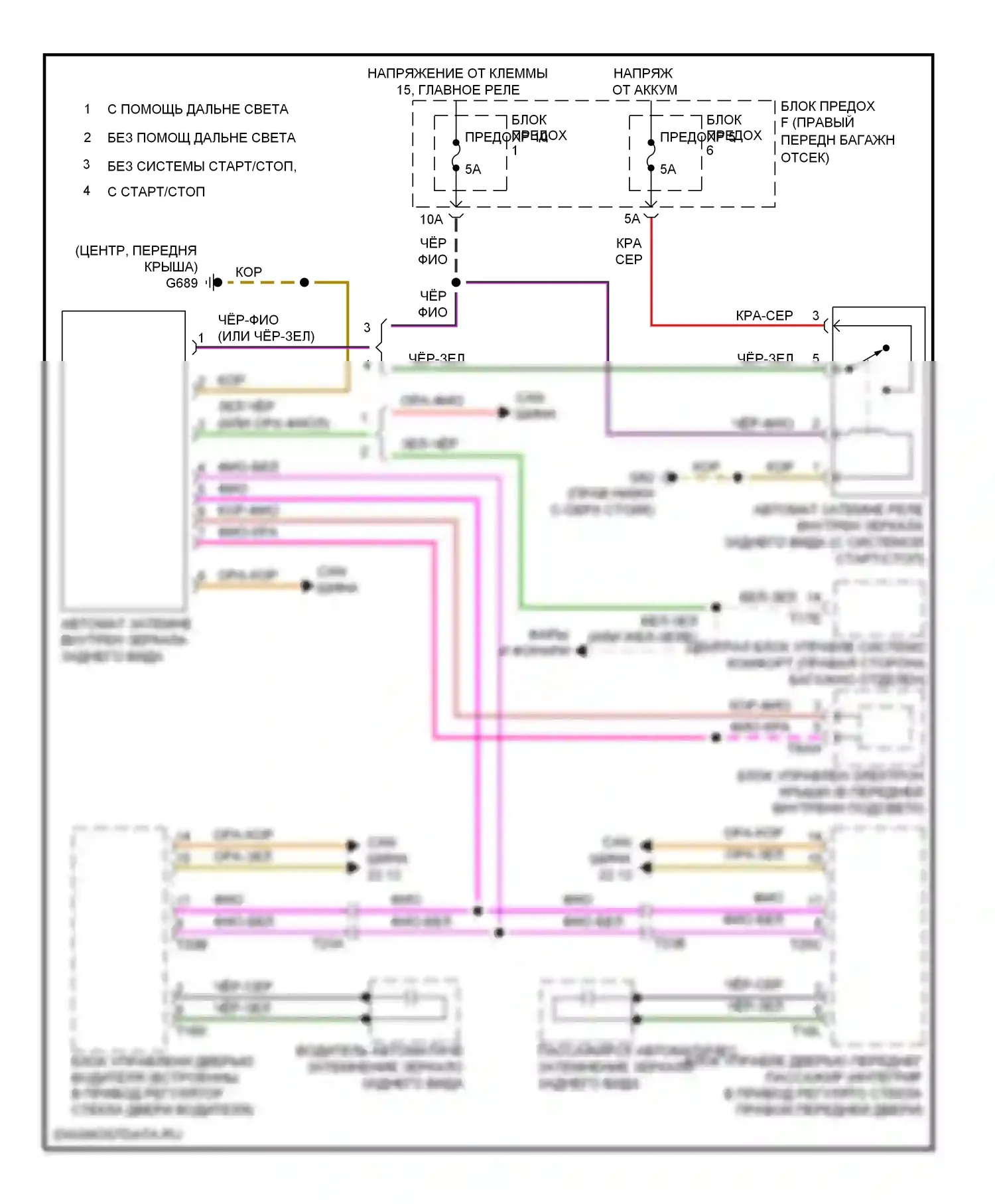 A8 Audi D4 (2010-2014): Электросхема управления зеркалами заднего вида 
