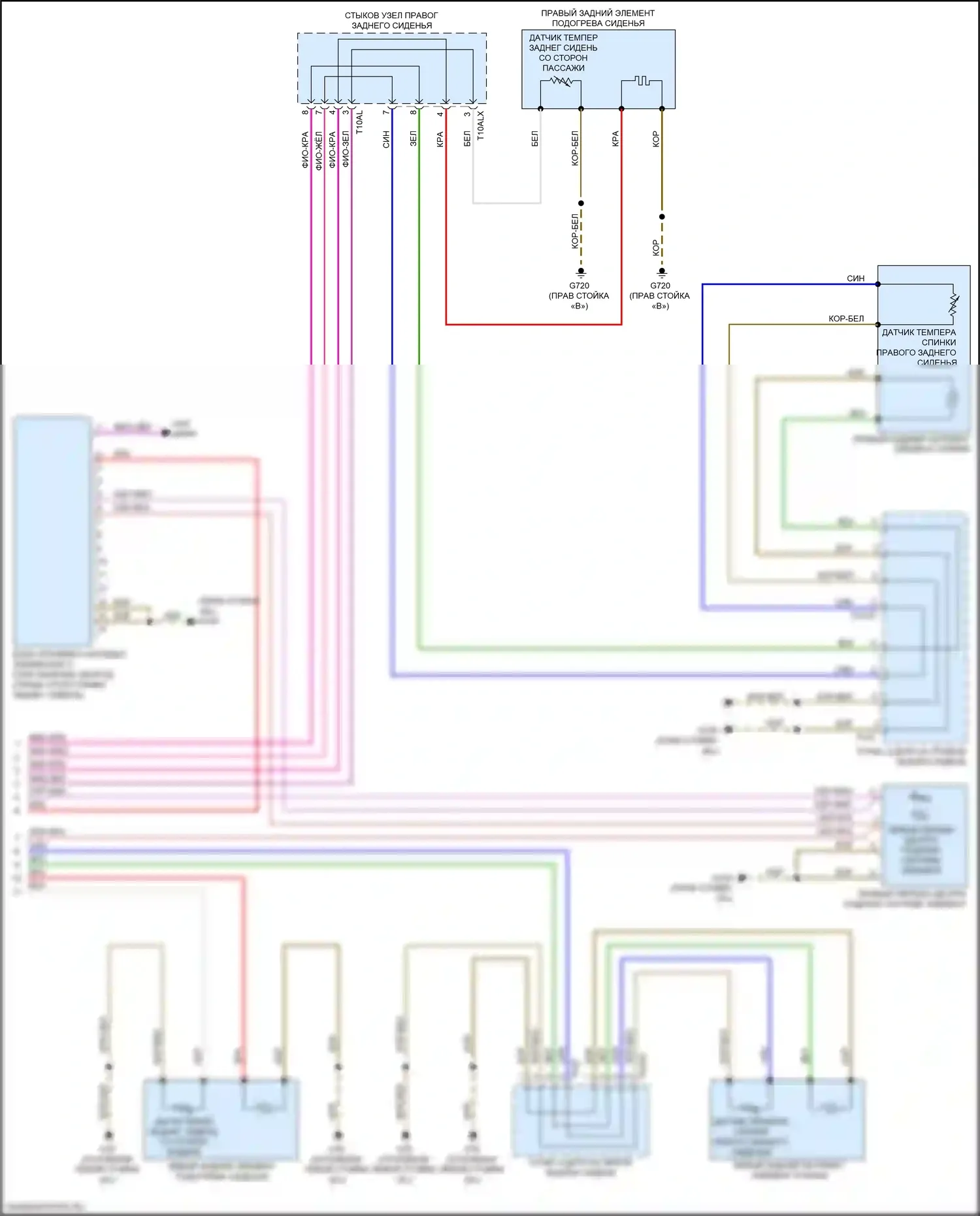 A8 Audi D5 рестайлинг (2021-2024): Электросхема задних обогреваемых сидений, без двух одноместных сидений, с центральным блоком управления (2 из 2) 