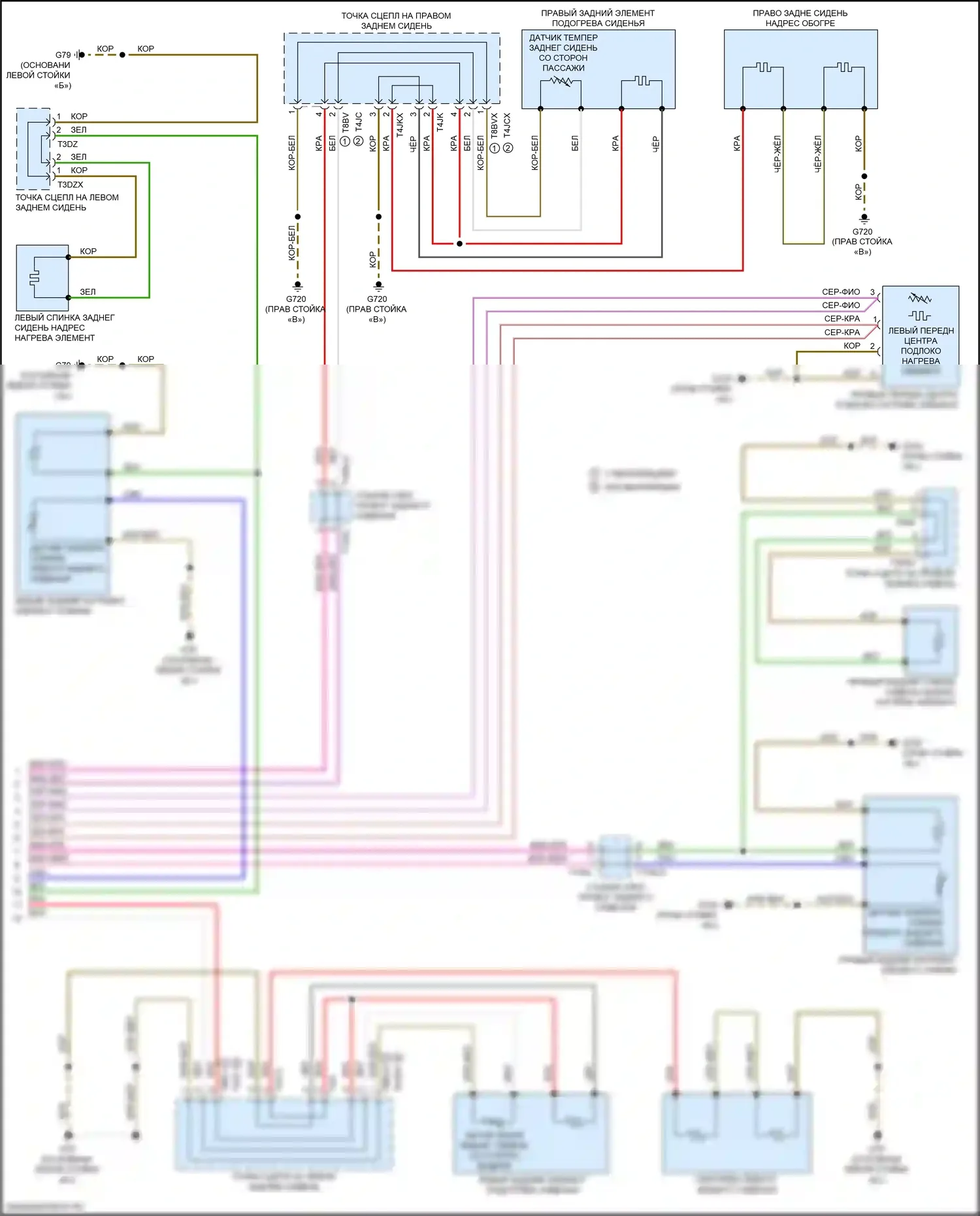 A8 Audi D5 рестайлинг (2021-2024): Электросхема задних обогреваемых сидений, с двумя одиночными сиденьями и центральным блоком управления (2 из 2) 