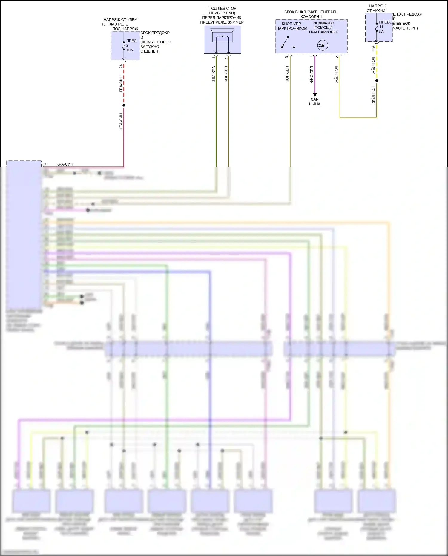 A8 Audi D5 рестайлинг (2021-2024): Электросхема парктроника, без параллельной парковки 