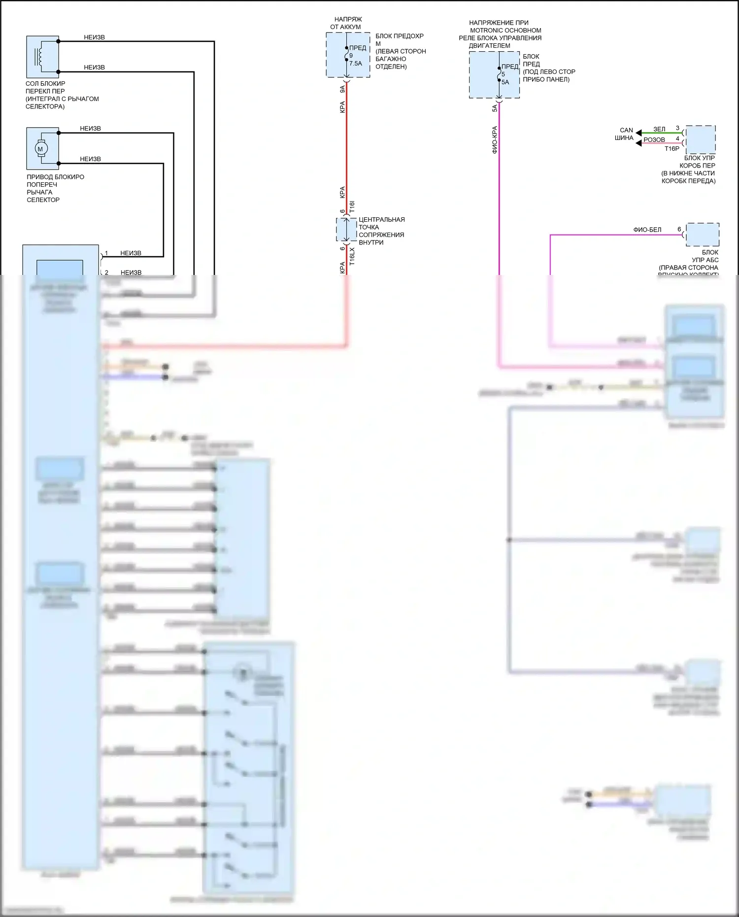 A8 Audi D5 (2017-2022): Электросхема блокировки селектора 