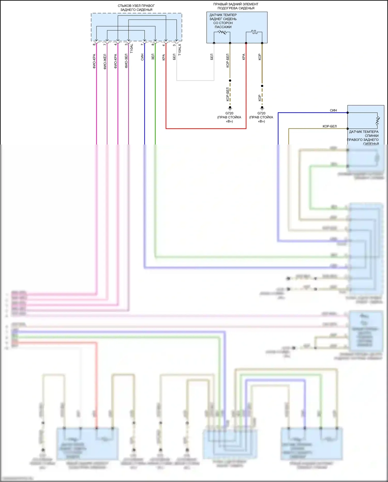 A8 Audi D5 (2017-2022): Электросхема задних обогреваемых сидений, со скамьей/спинкой заднего сиденья и центральным блоком управления (2 из 2) 