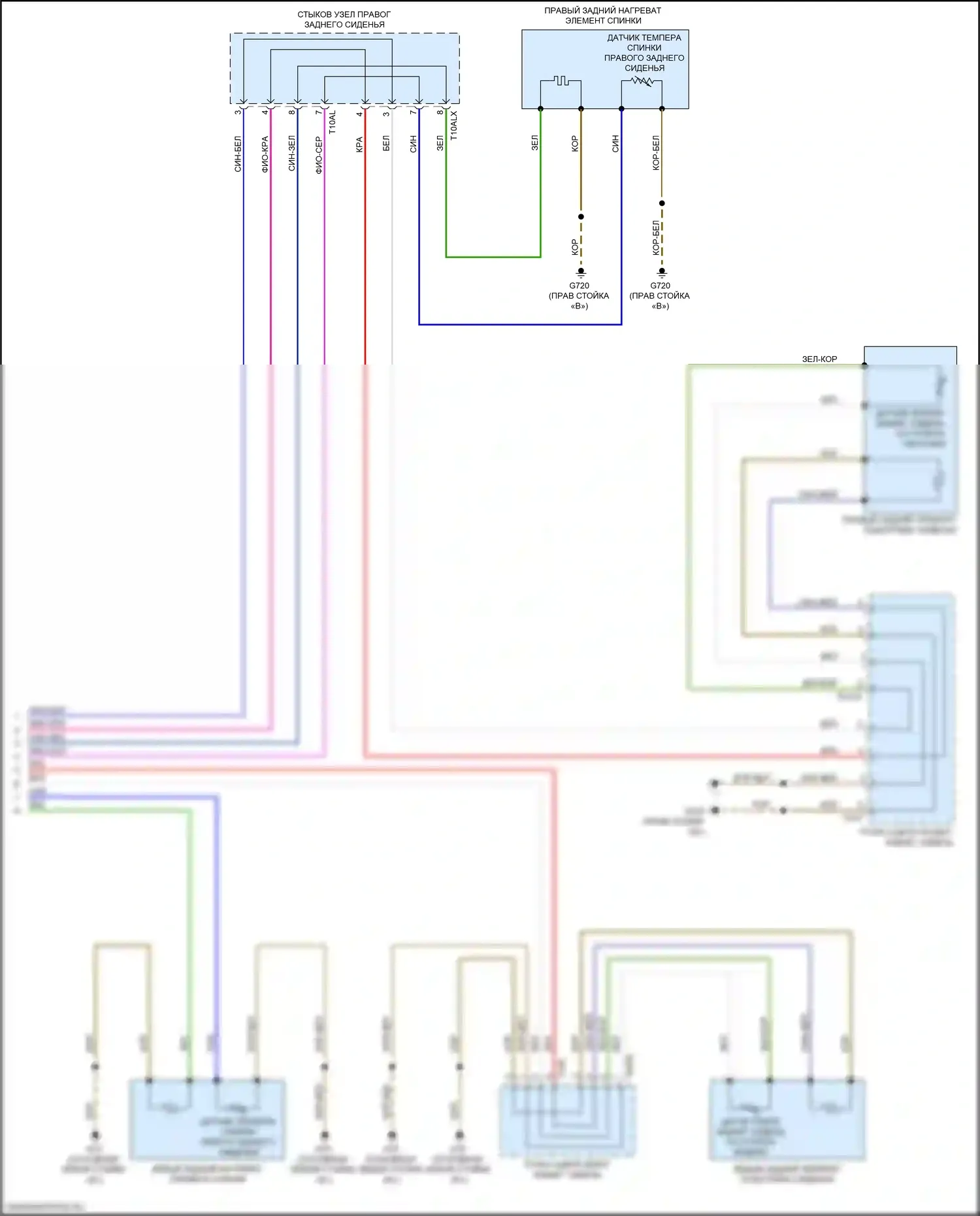 A8 Audi D5 (2017-2022): Электросхема задних обогреваемых сидений, со стандартными сиденьями, без центрального блока управления (2 из 2) 