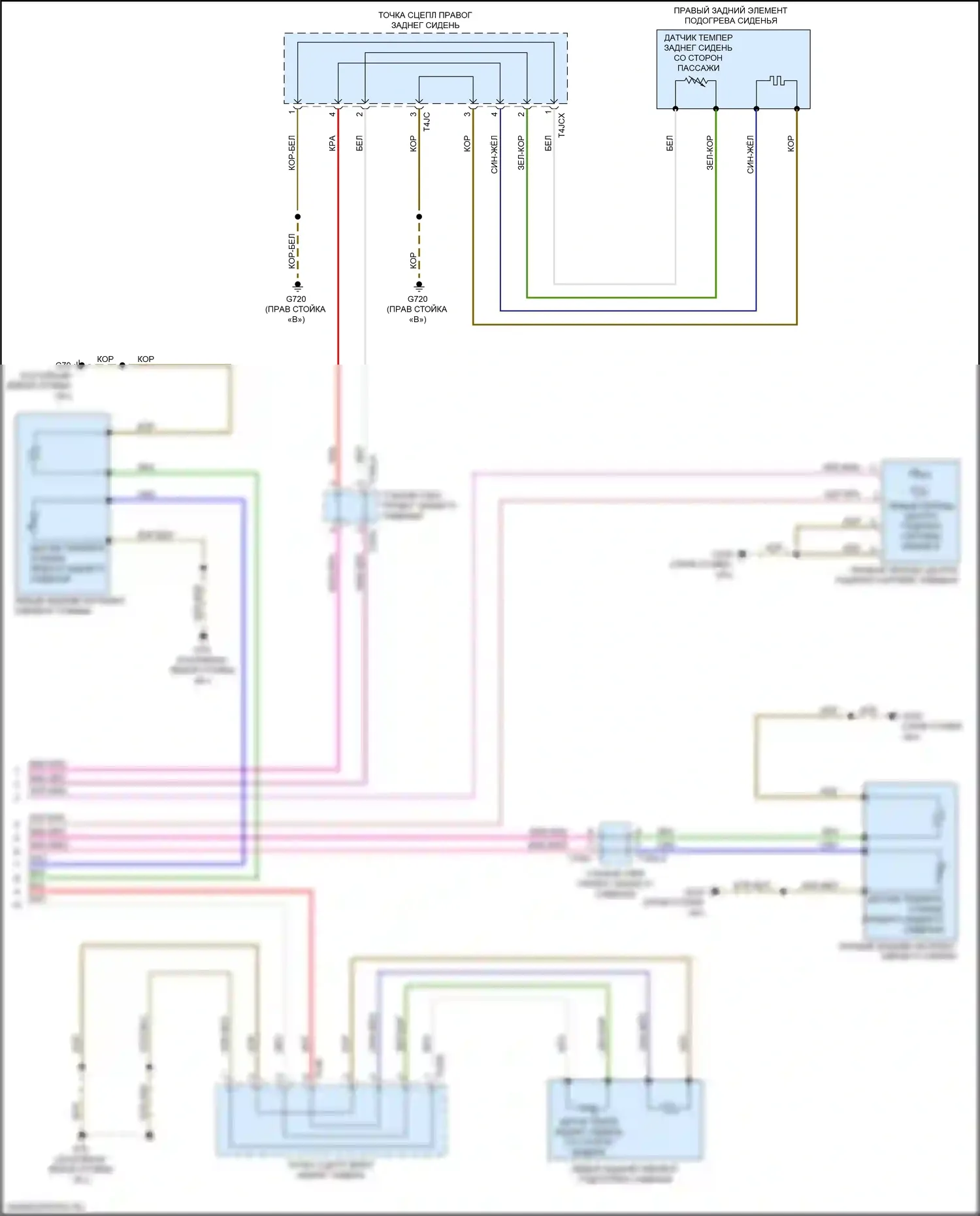 A8 Audi D5 (2017-2022): Электросхема задних обогреваемых сидений, со стандартными сиденьями и центральным блоком управления (2 из 2) 