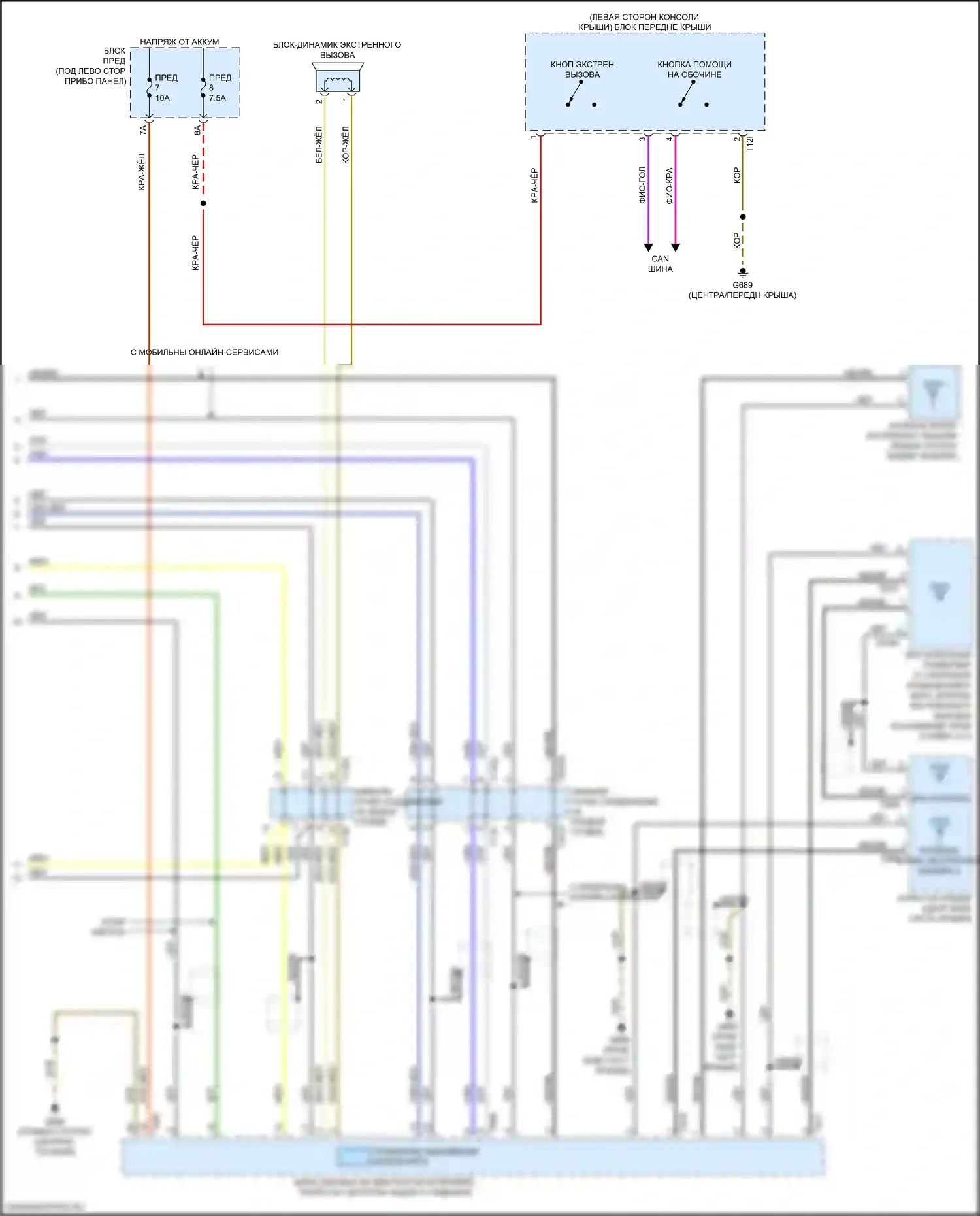 A8 Audi D5 (2017-2022): Электросхема экстренного вызова, без подключения плюс (2 из 2) 