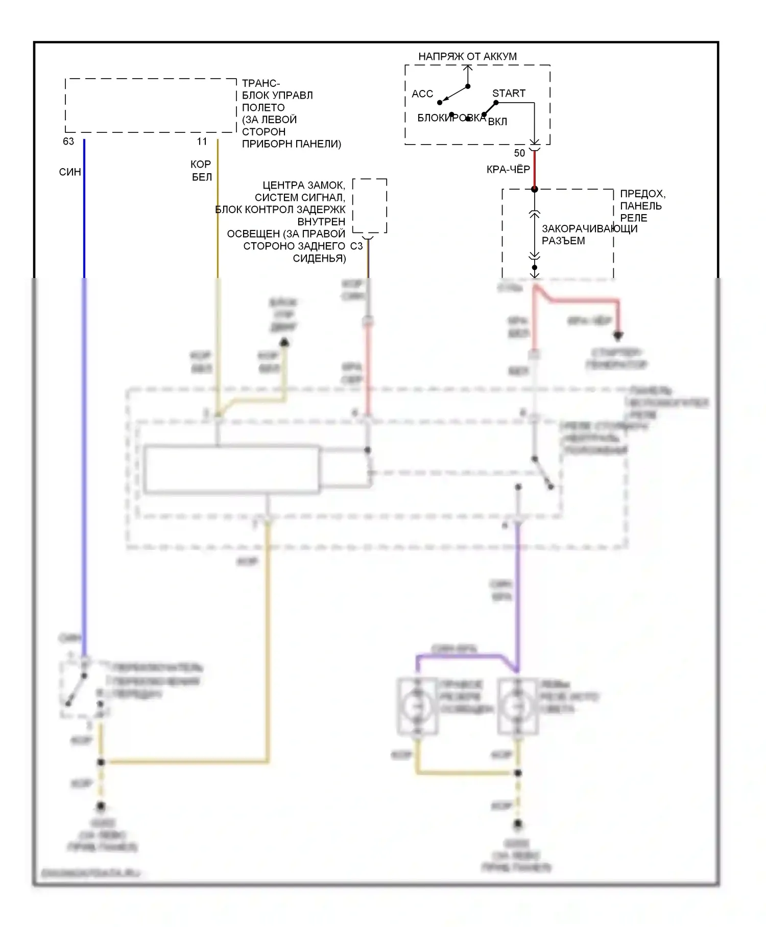 Cabriolet Audi I (1991-2000): Электросхема фонарей заднего хода 