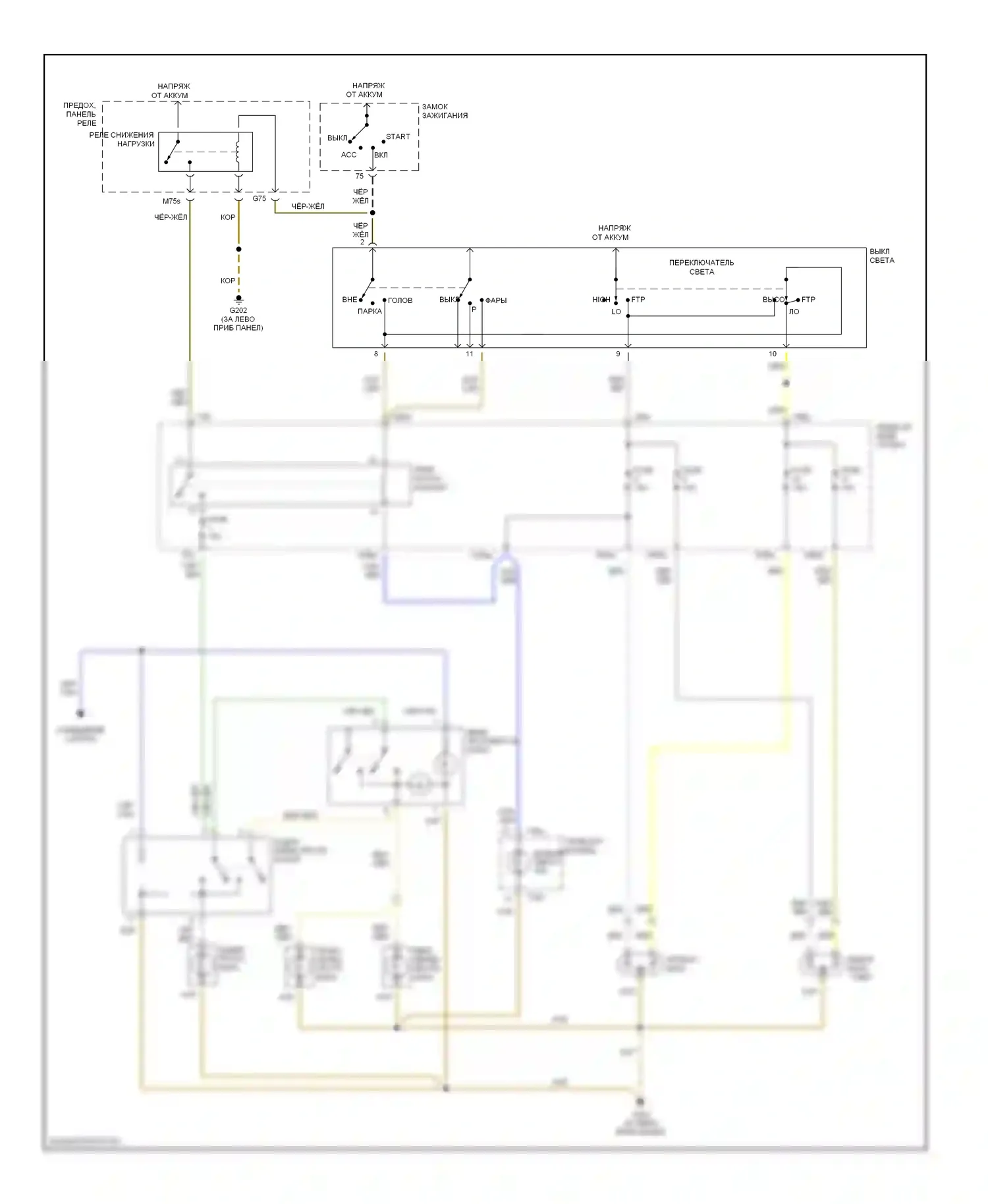 Cabriolet Audi I (1991-2000): Электросхема фар и противотуманных фар 