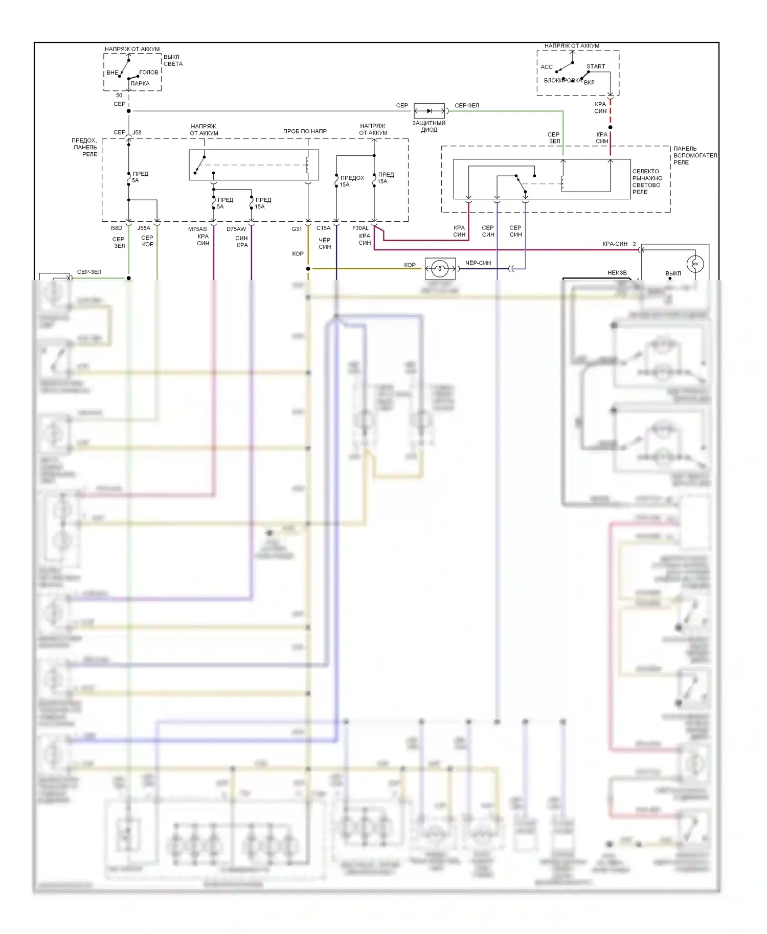 Cabriolet Audi I (1991-2000): Электросхема внутреннего освещения 