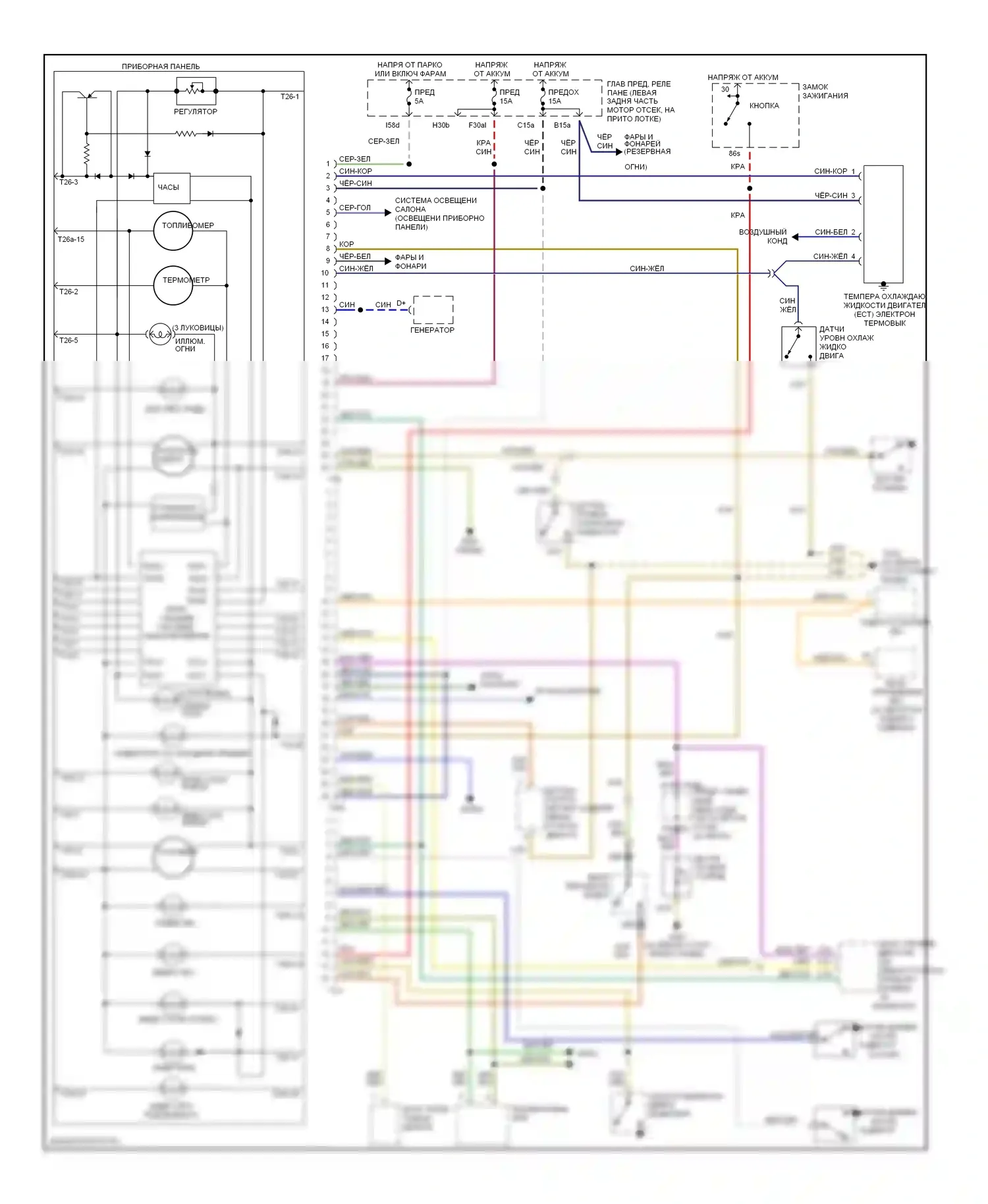 Cabriolet Audi I (1991-2000): Электросхема приборной панели 