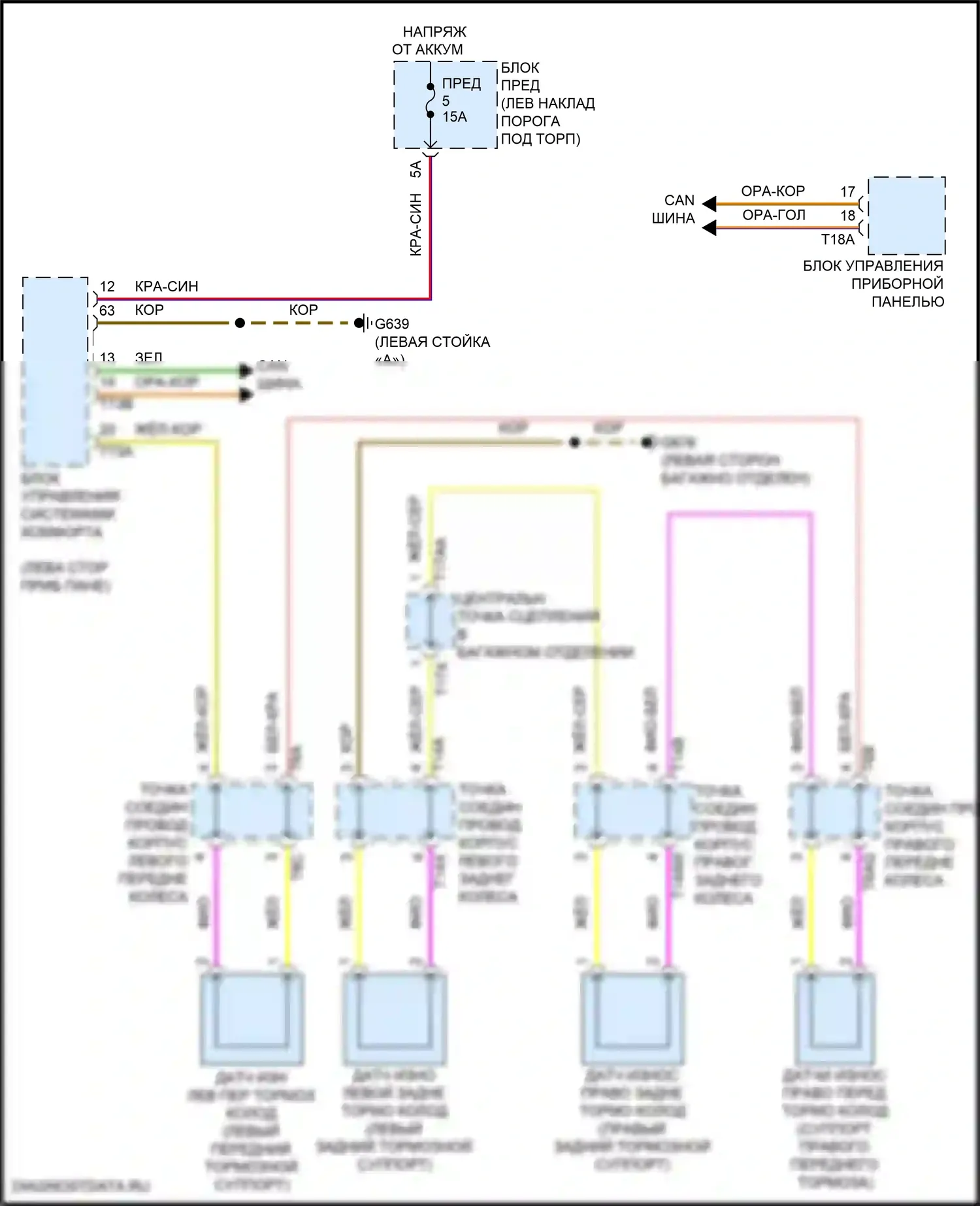 e-tron GT Audi I (2020-2024): Электросхема датчика износа тормозов 