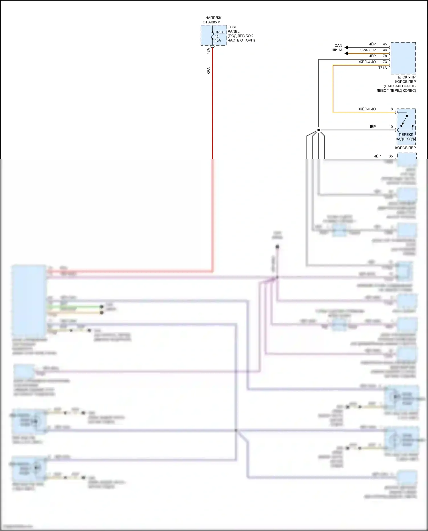 Q3 Audi II (2018-2024): Электросхема фонарей заднего хода 