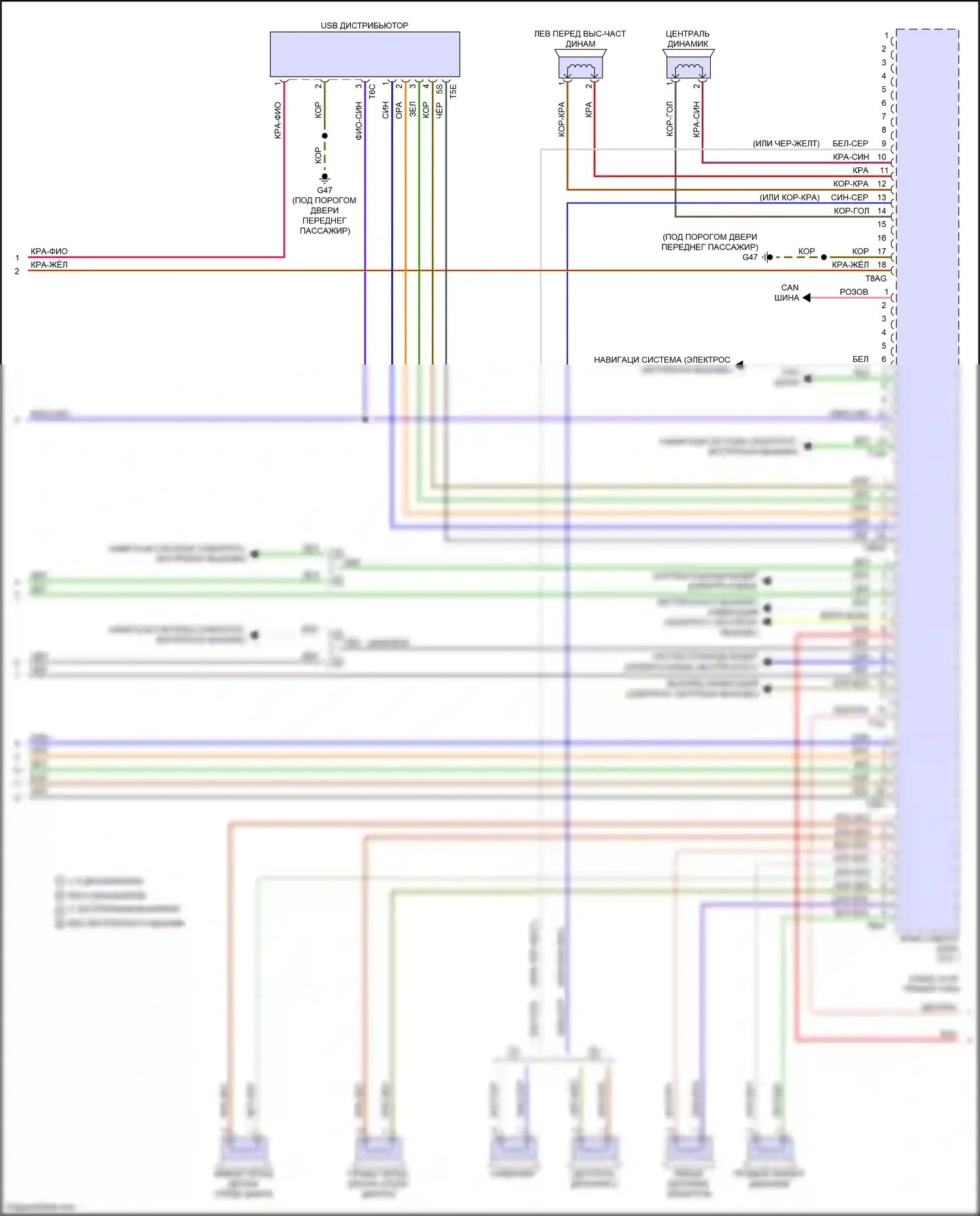 Q3 Audi II (2018-2024): Электросхема радиосети, с усилителем (3 из 4) 