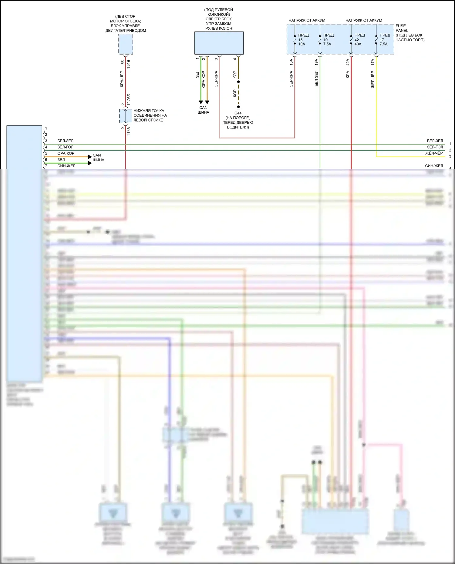 Q3 Audi II (2018-2024): Электросхема системы бесключевого доступа (1 из 2) 