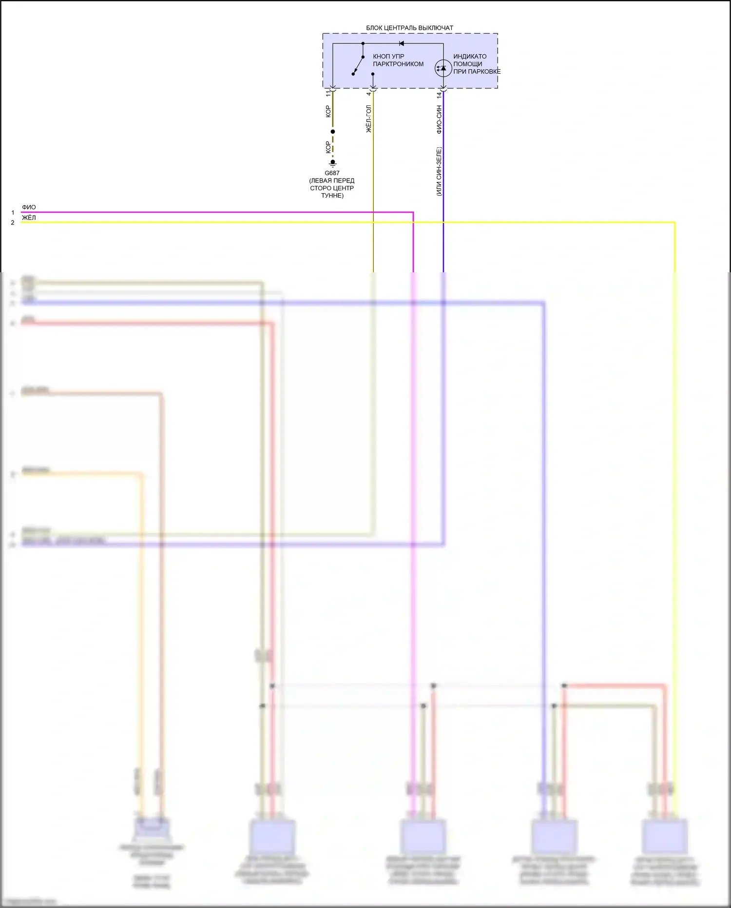 Q3 Audi II (2018-2024): Электросхема парктроника, без параллельной парковки (2 из 2) 