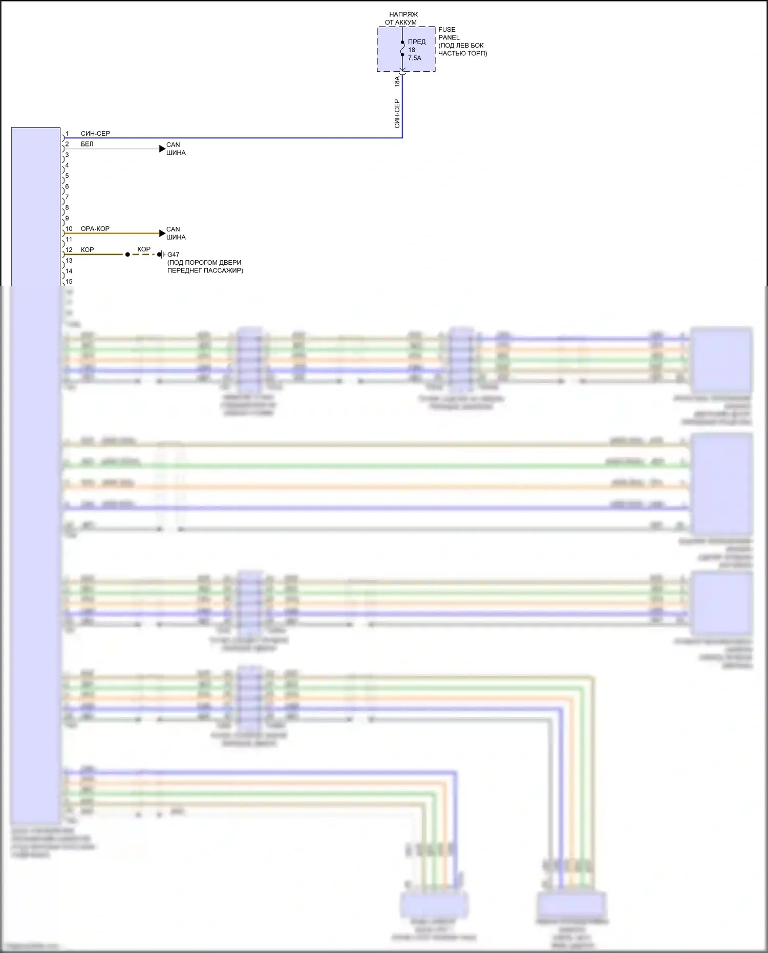 Q3 Audi II (2018-2024): Электросхема периферийной камеры 