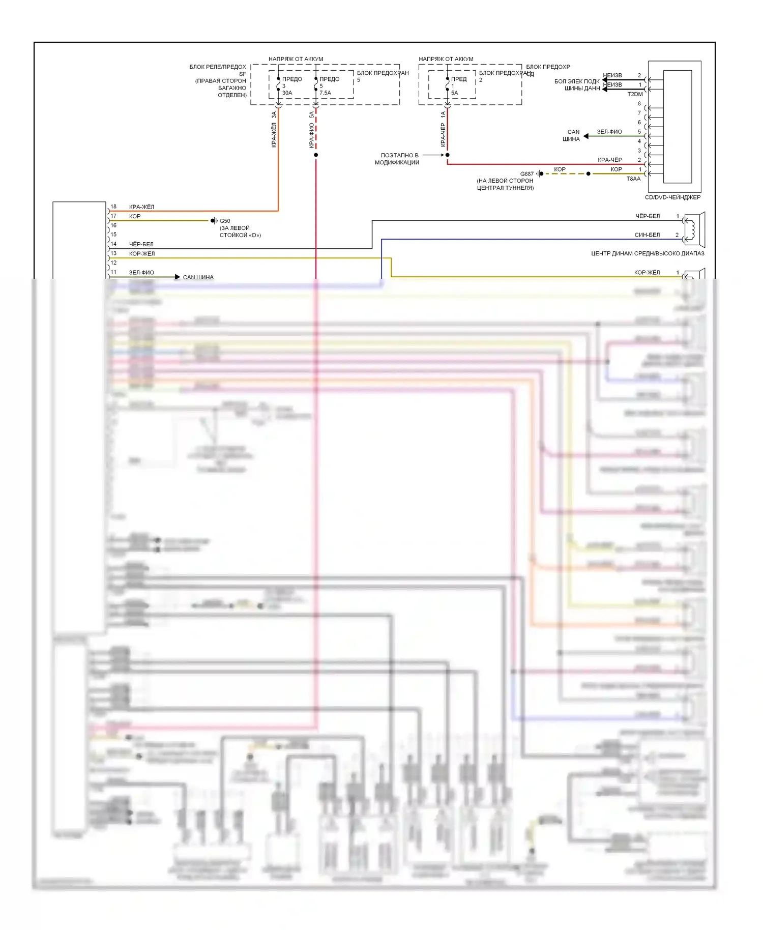 Q5 Audi I (2008-2012): Электросхема магнитолы, стандартная 