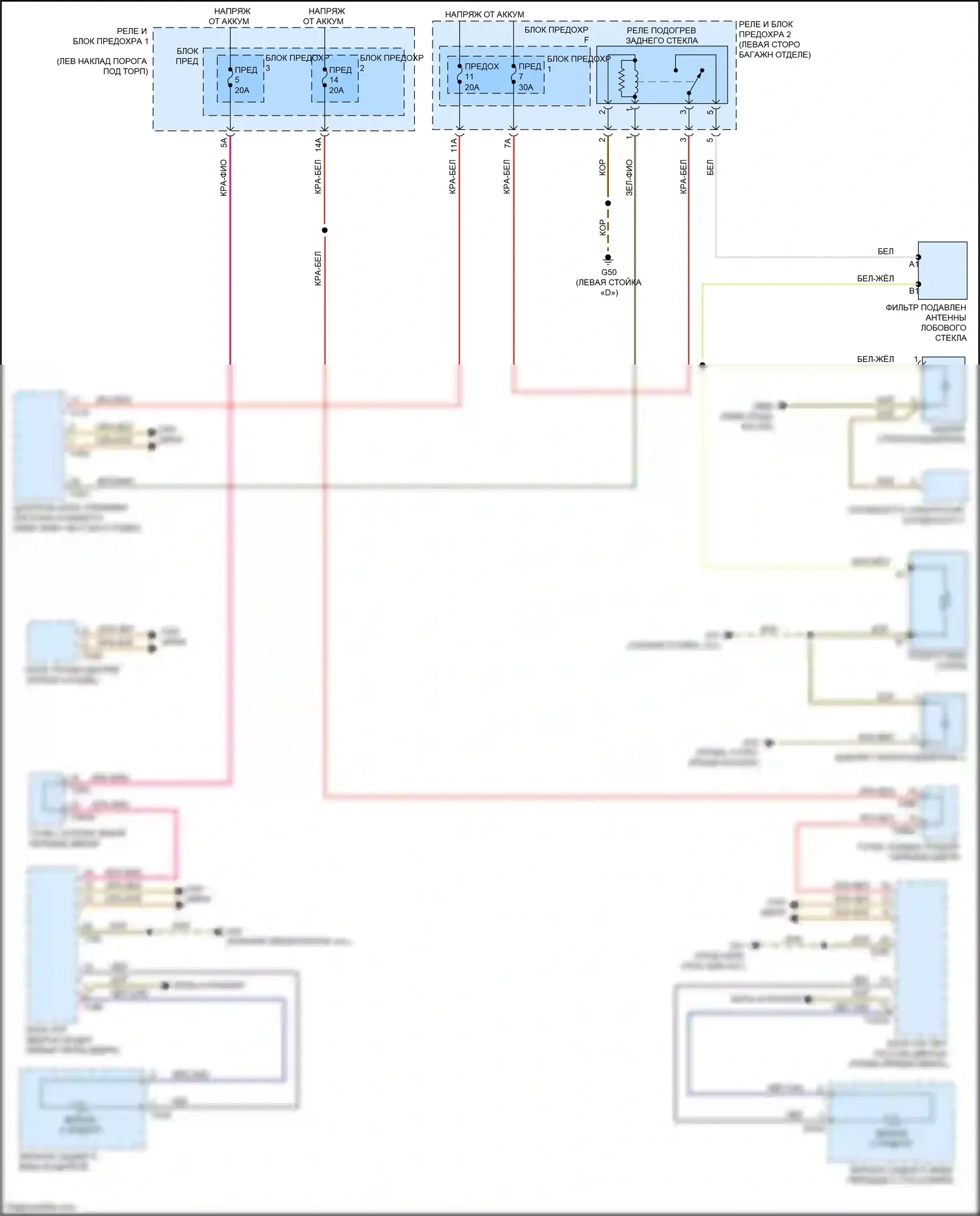 Q5 Audi II (2016-2020): Электросхема заднего подогрева и обогреваемых зеркал 