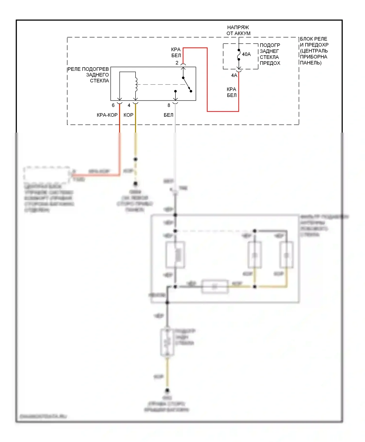 Q7 Audi 4L рестайлинг (2009-2015): Электросхема заднего подогрева 