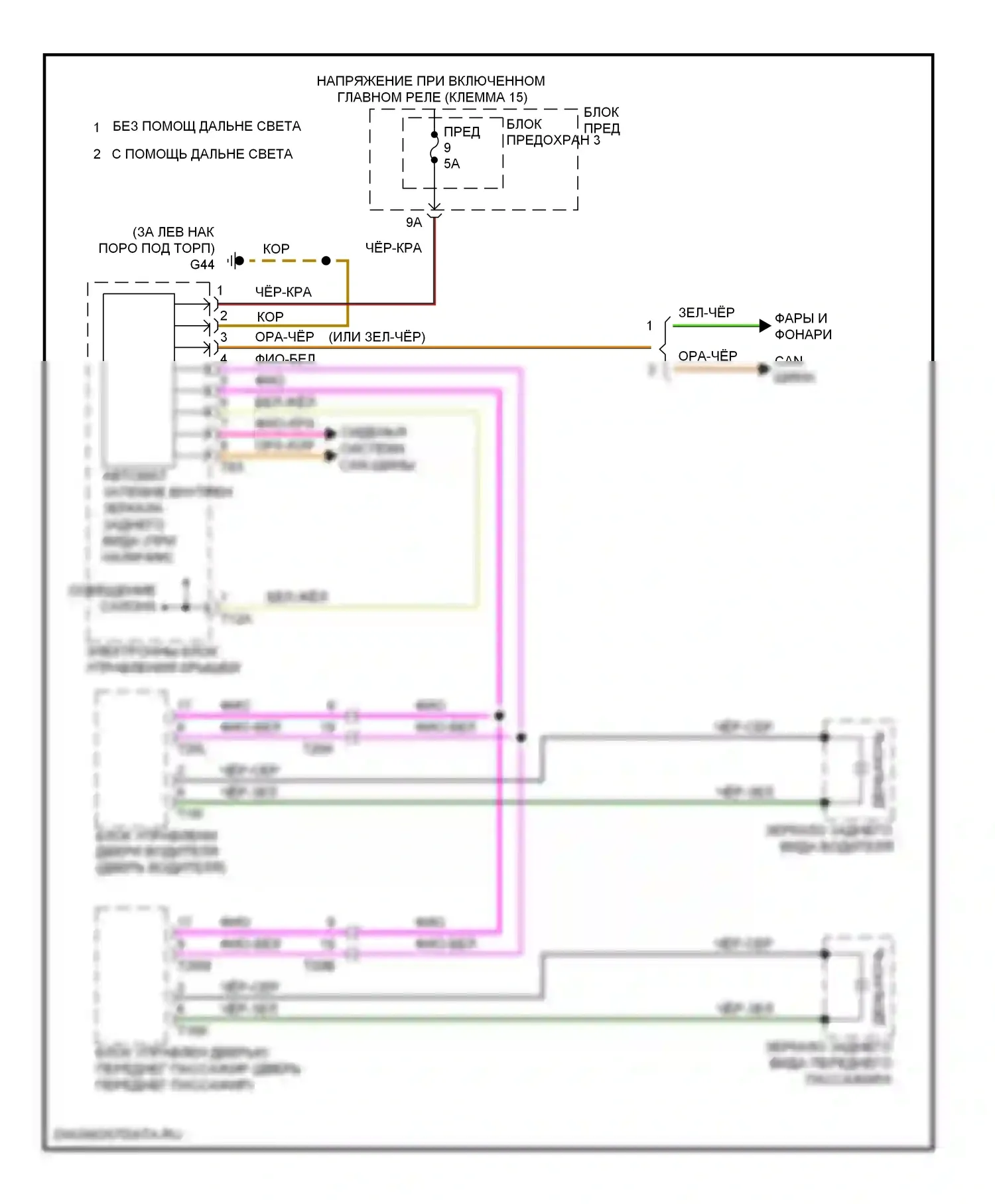 Q7 Audi 4L рестайлинг (2009-2015): Электросхема автоматического дневного/ночного зеркала 