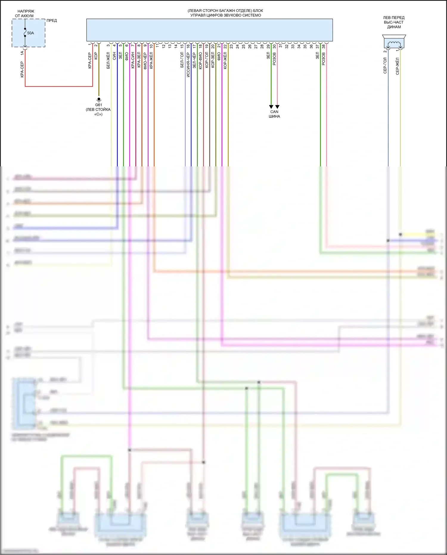 Q7 Audi 4M рестайлинг (2019-2024): Электросхема магнитолы, с усилителем, без высокого уровня звука (2 из 7) 