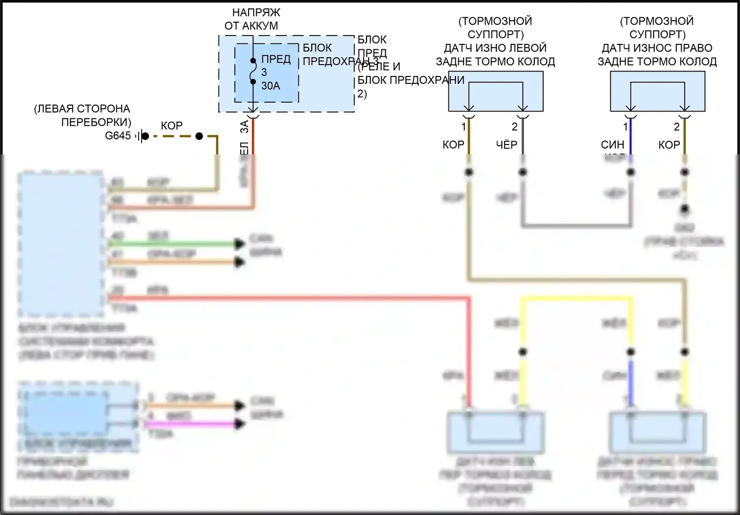 Q7 Audi 4M рестайлинг (2019-2024): Электросхема датчика износа тормозов 