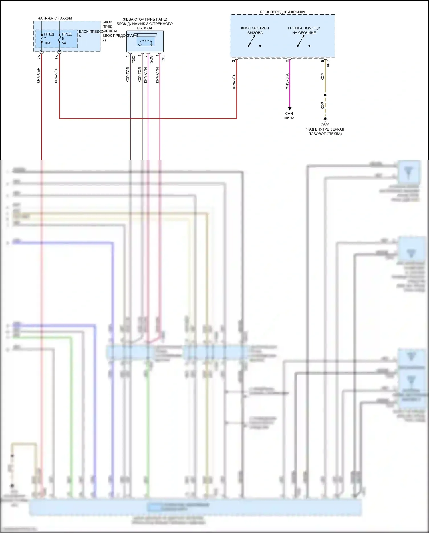 Q7 Audi 4M рестайлинг (2019-2024): Электросхема экстренного вызова, без подключения плюс (2 из 2) 