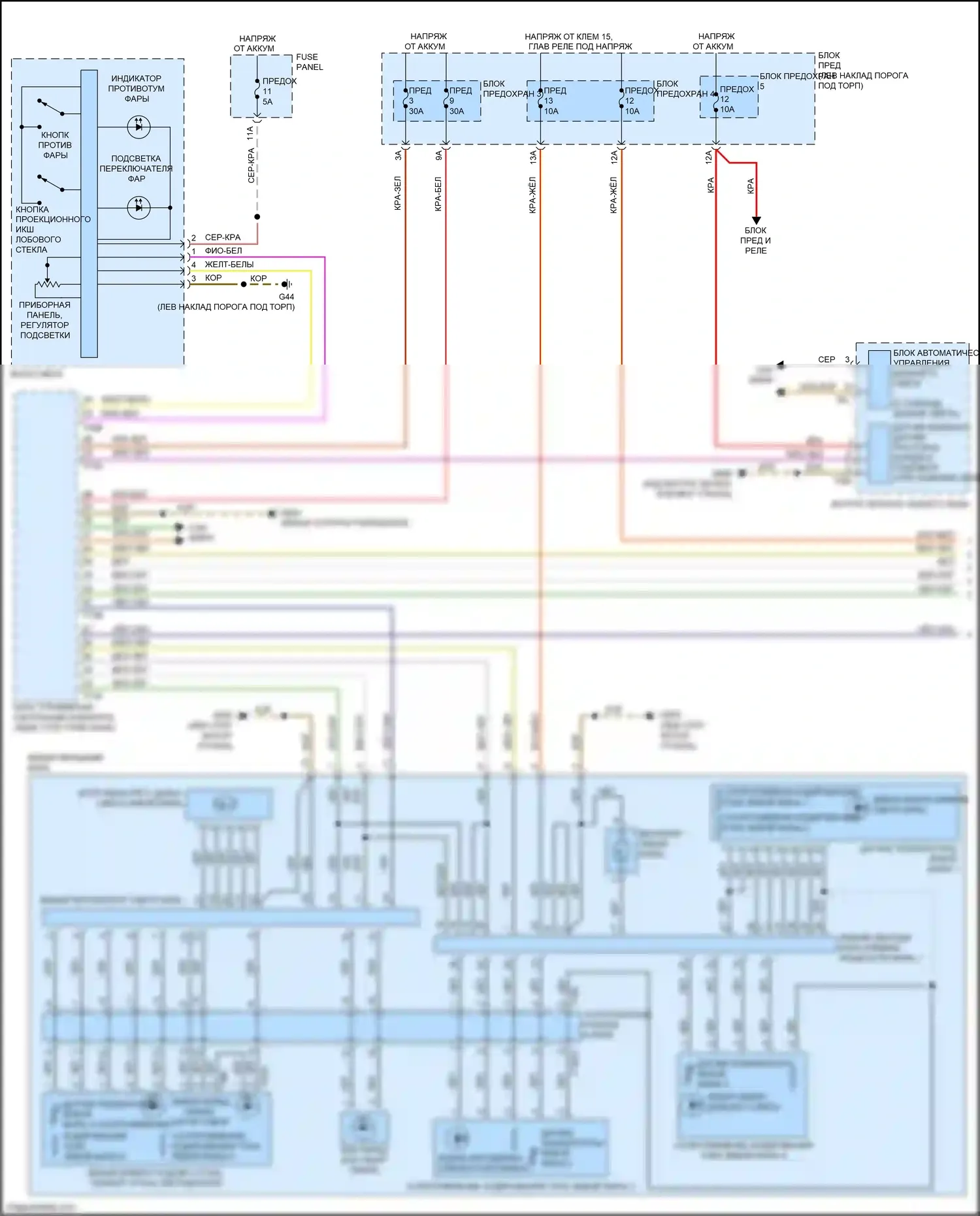 Q7 Audi 4M (2015-2020): Электросхема фар, без ксенона и матричного луча (1 из 2) 