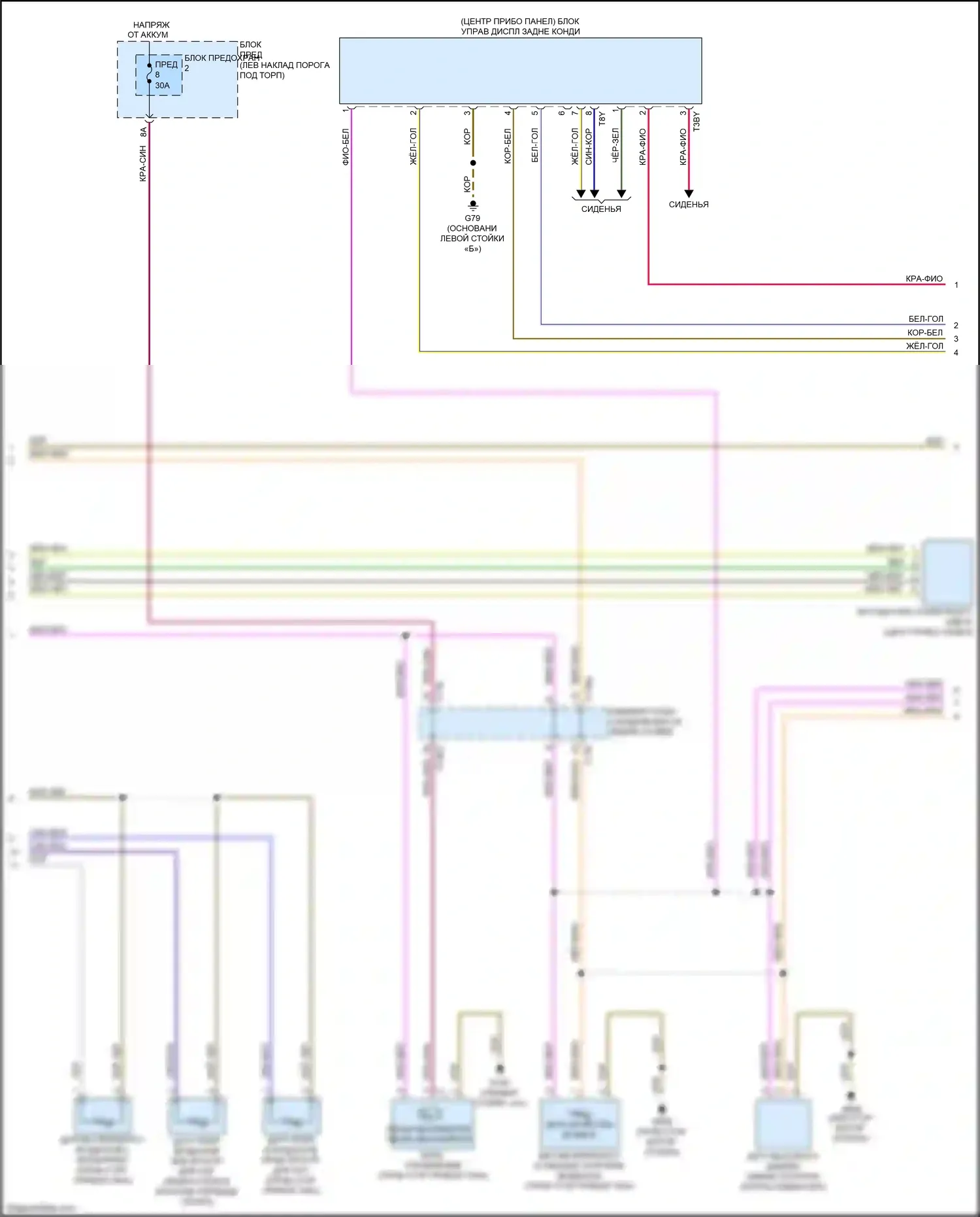 Q7 Audi 4M (2015-2020): Электросхема климат контроля, с задними органами управления (2 из 4) 