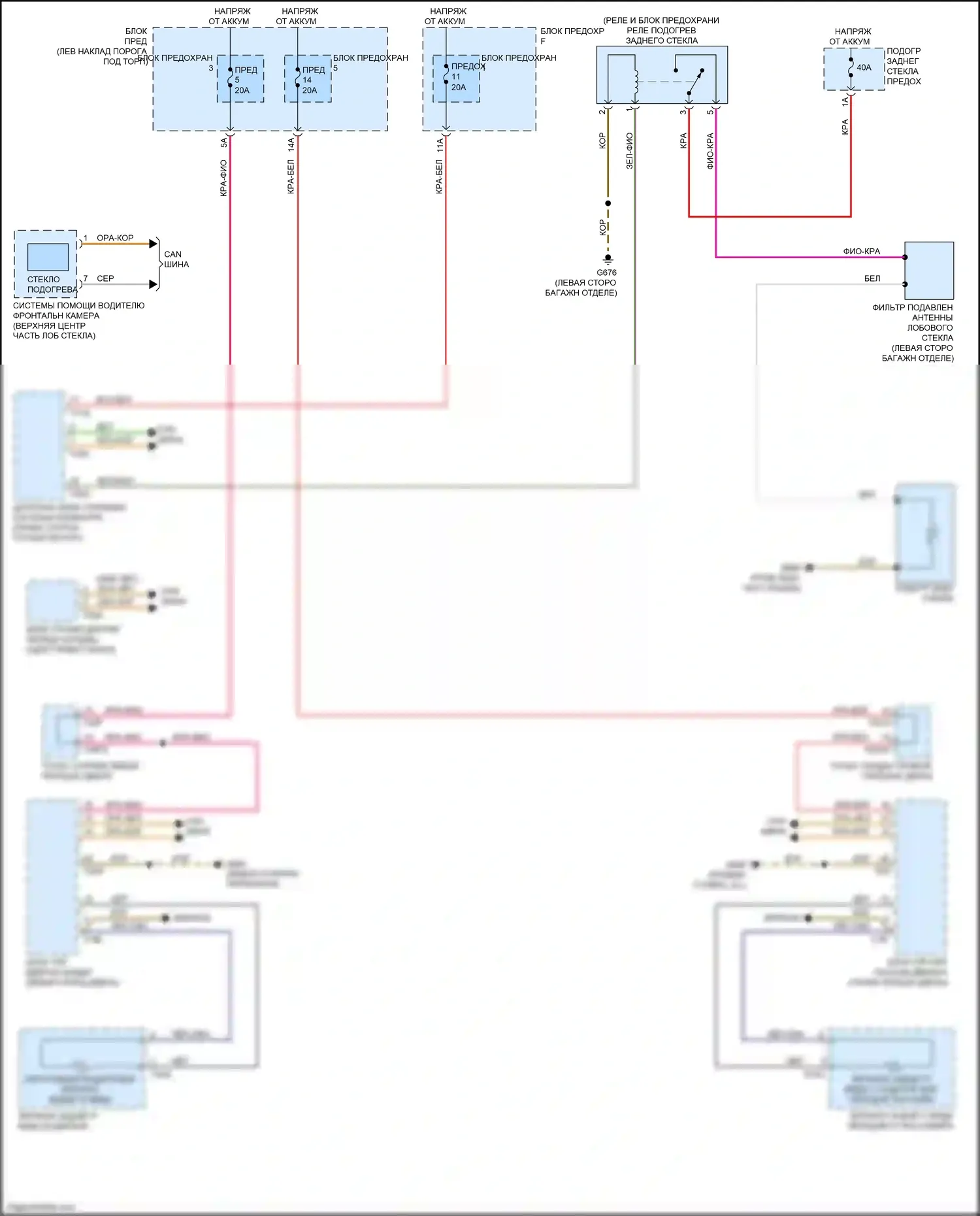 Q7 Audi 4M (2015-2020): Электросхема заднего подогрева и обогреваемых зеркал 