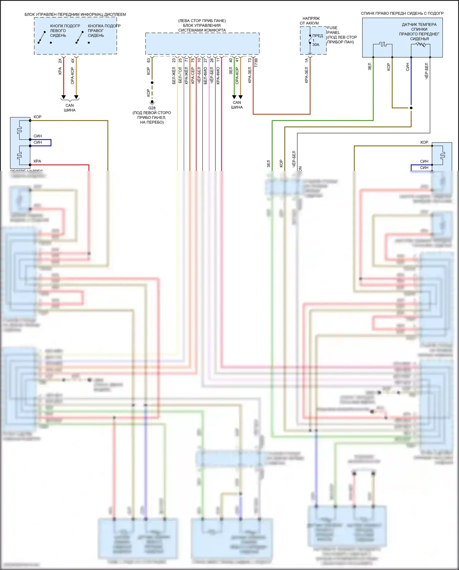 Q8 Audi I рестайлинг (2023-2024): Электросхема передних обогреваемых сидений 