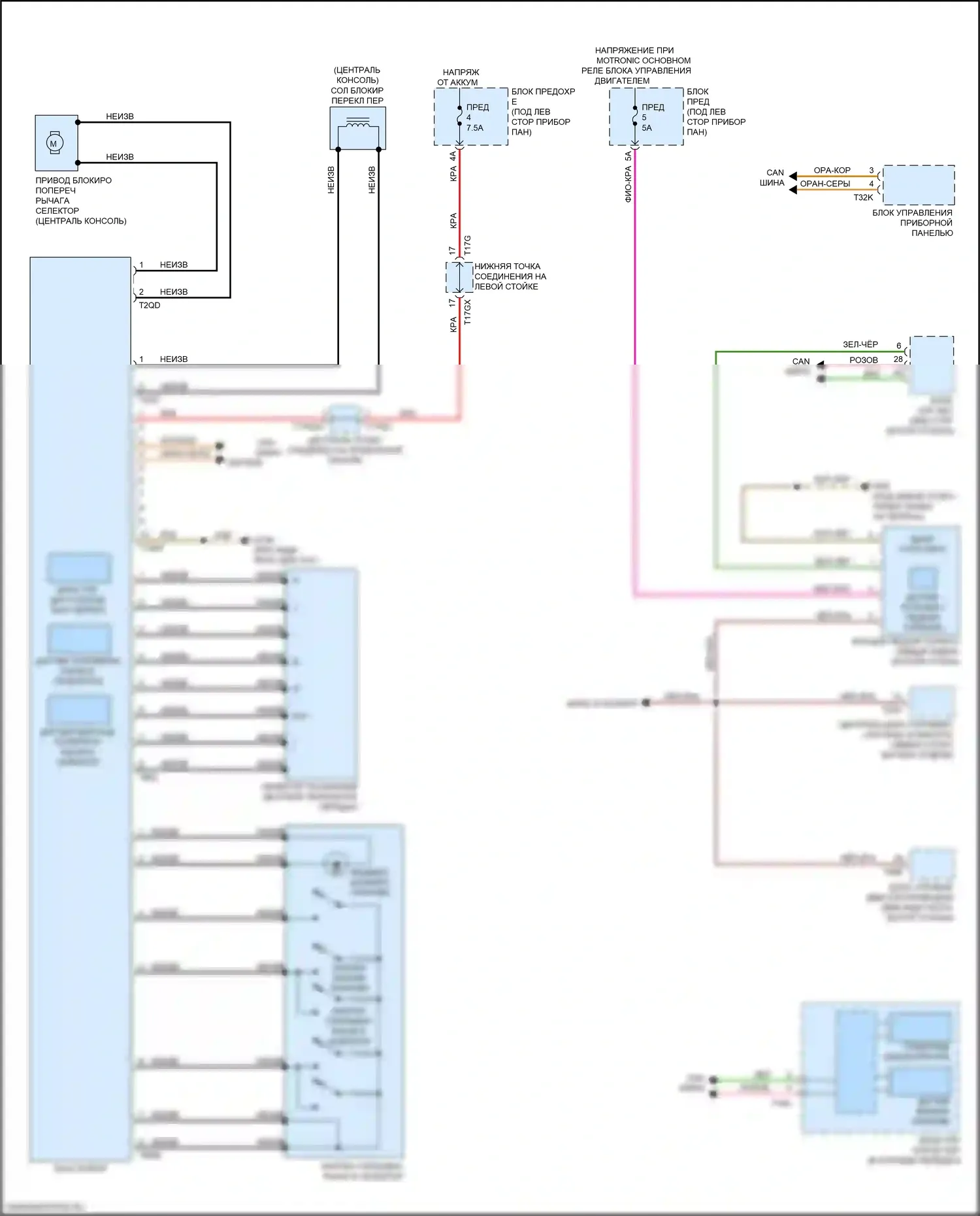 Q8 Audi I (2018-2023): Электросхема блокировки селектора 