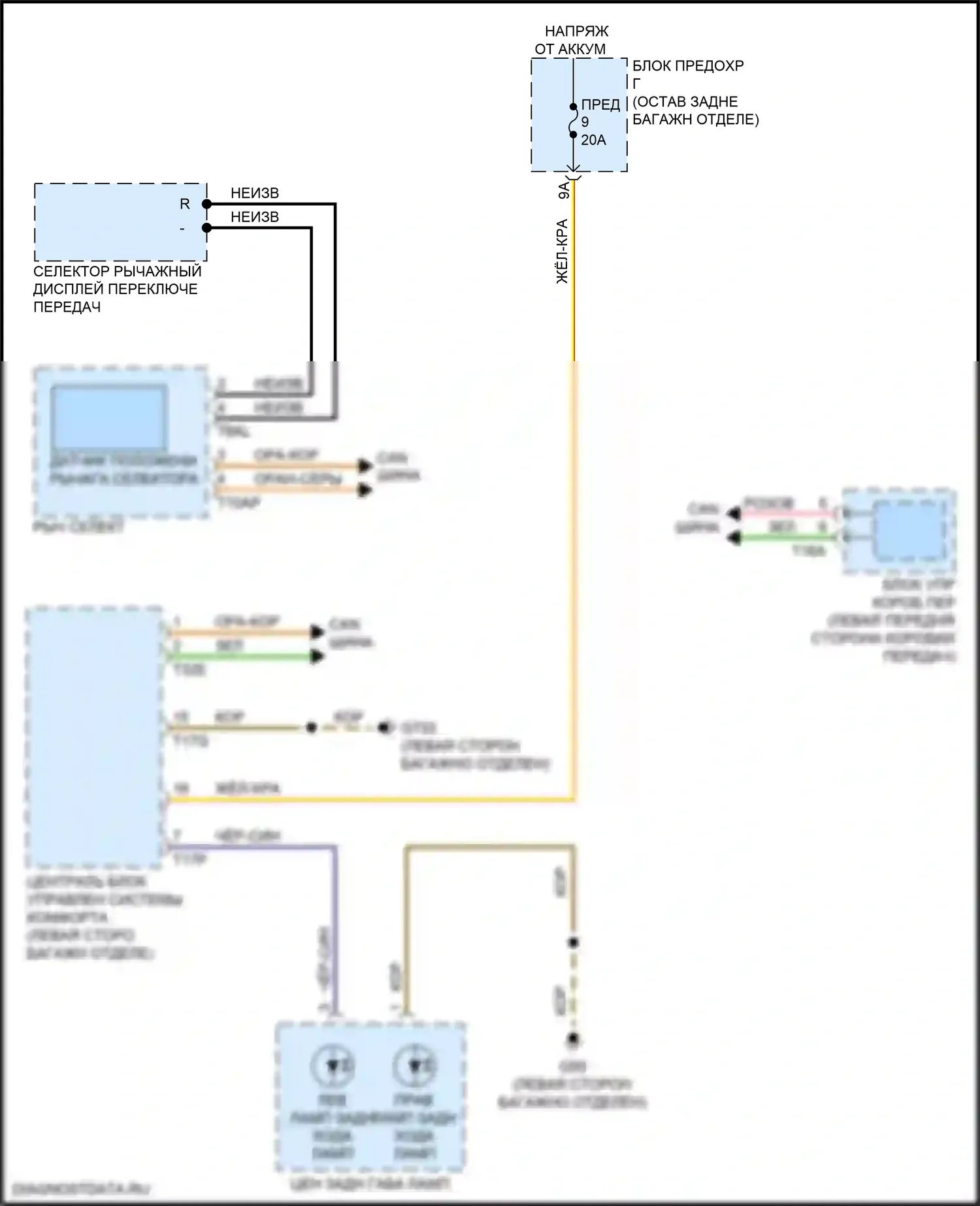 Q8 Audi I (2018-2023): Электросхема фонарей заднего хода 