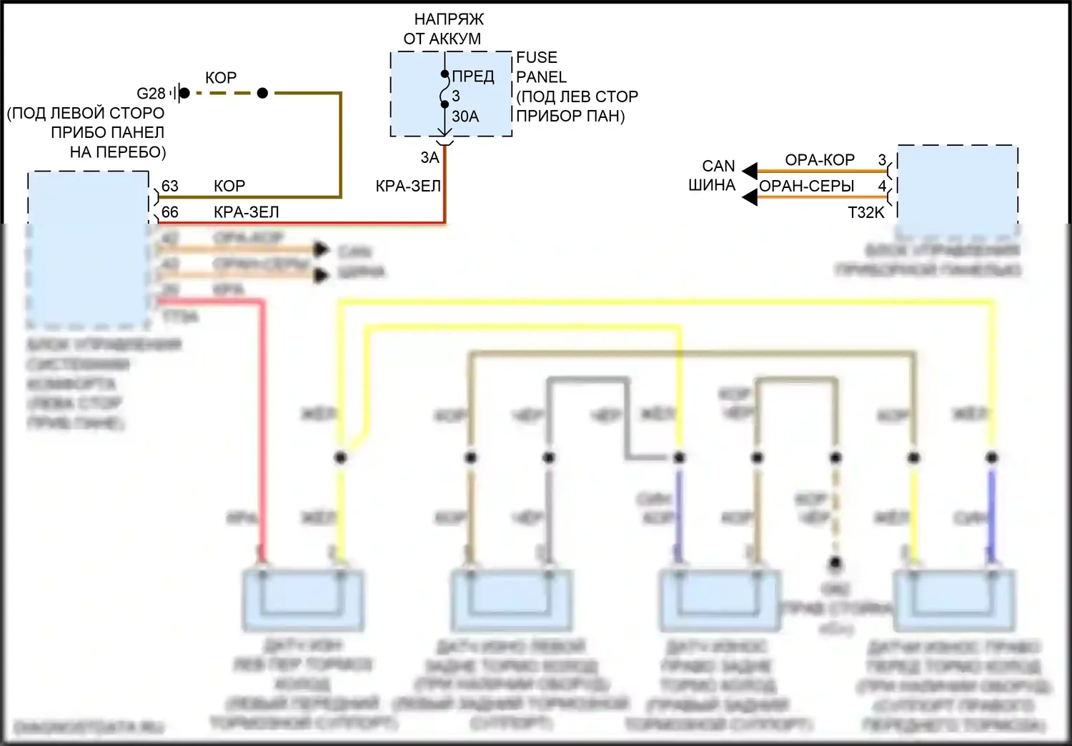 Q8 Audi I (2018-2023): Электросхема датчика износа тормозов 