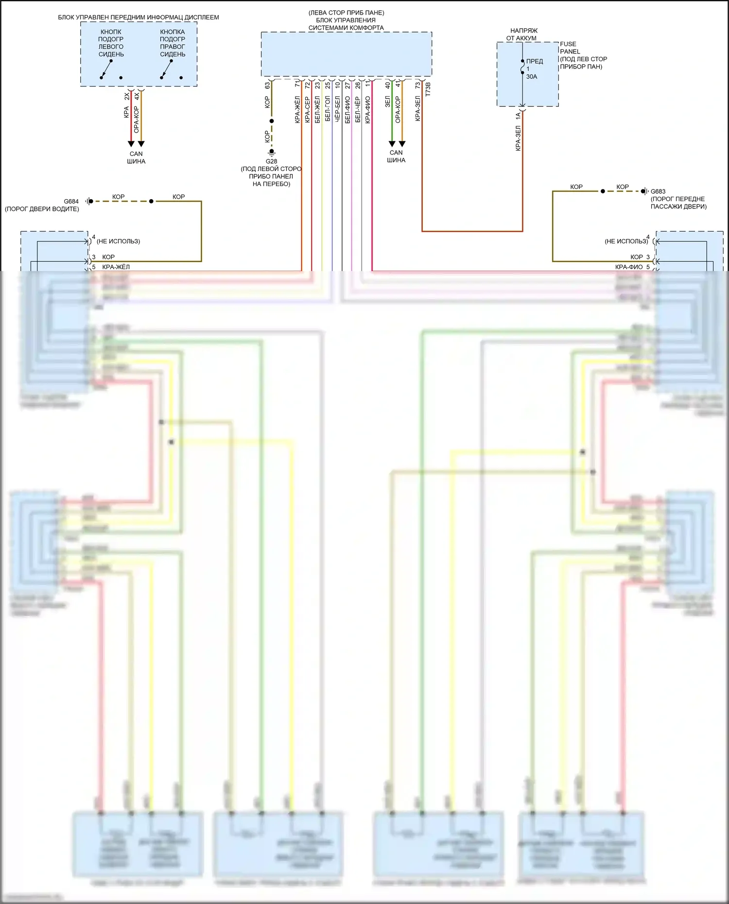 Q8 Audi I (2018-2023): Электросхема передних обогреваемых сидений, без вентиляции 