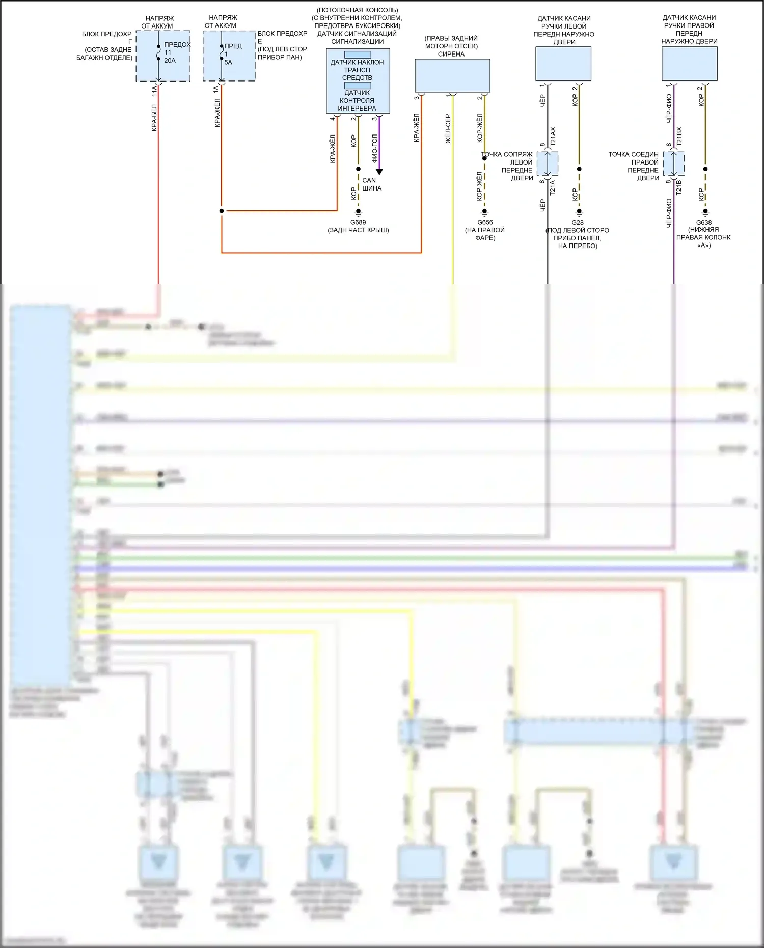 Q8 Audi I (2018-2023): Электросхема системы бесключевого доступа (1 из 2) 