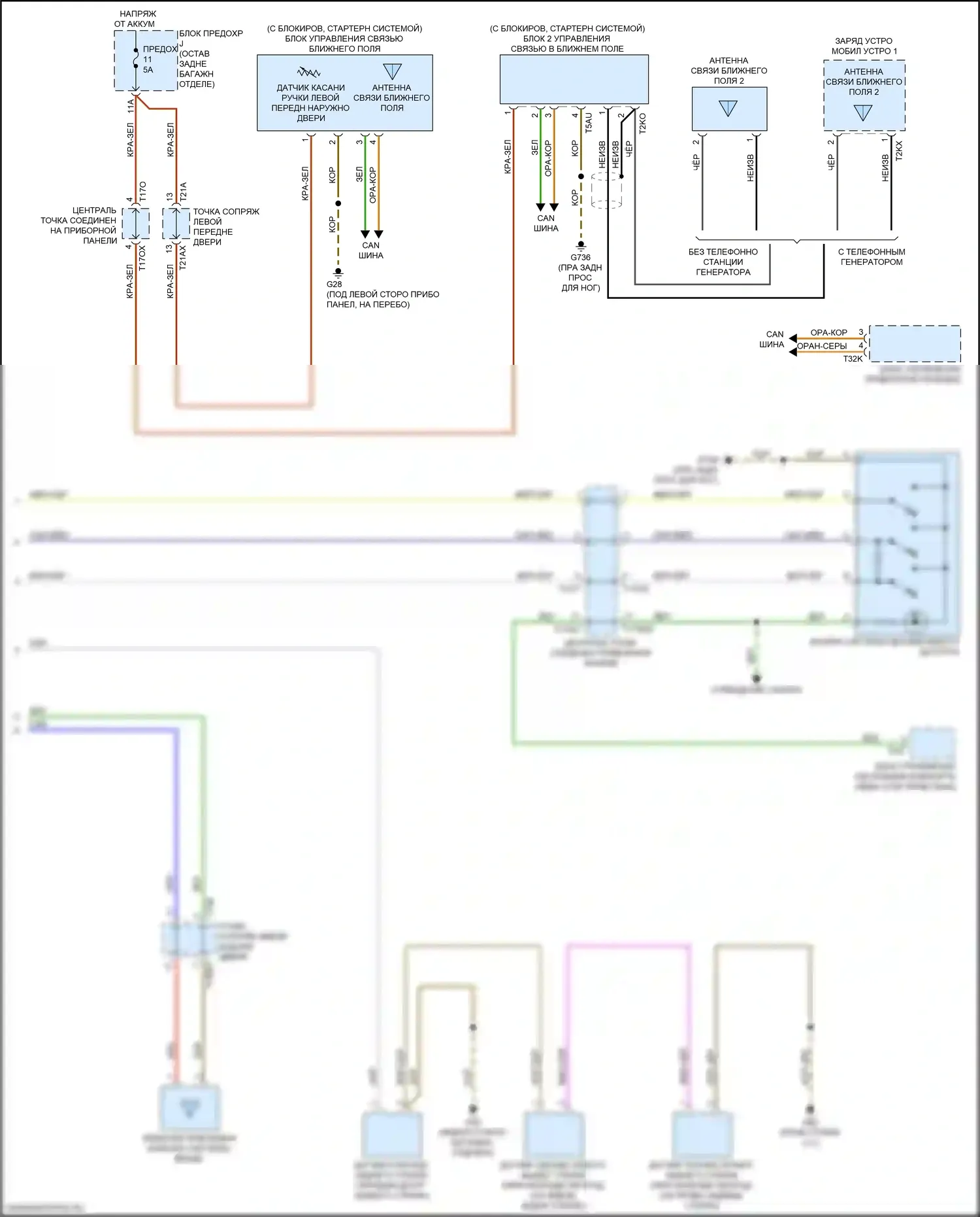 Q8 Audi I (2018-2023): Электросхема системы бесключевого доступа (2 из 2) 