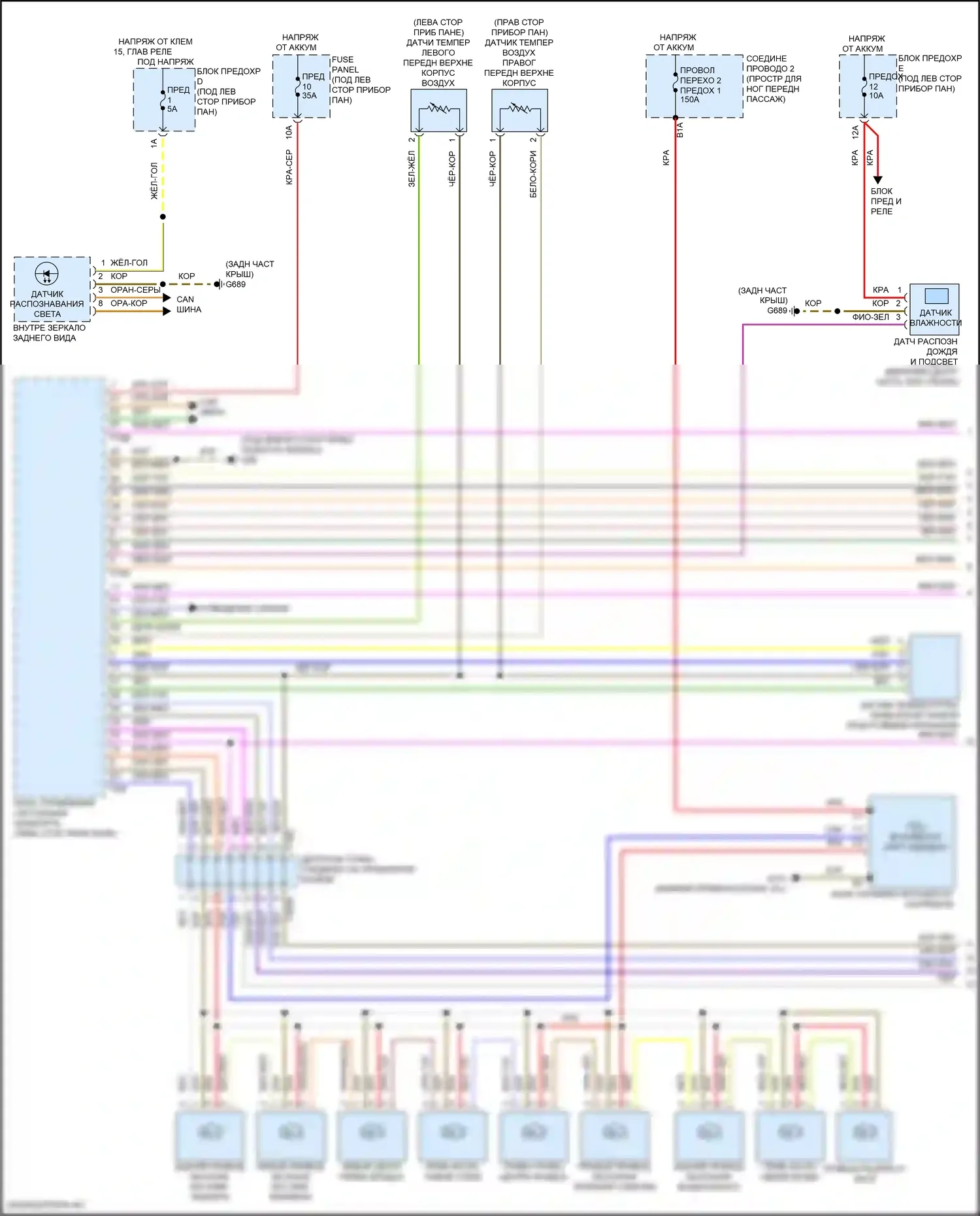 RS Q8 Audi I (2019-2024): Электросхема климат контроля, с климатом, без многозонных органов управления и задних органов управления (1 из 3) 